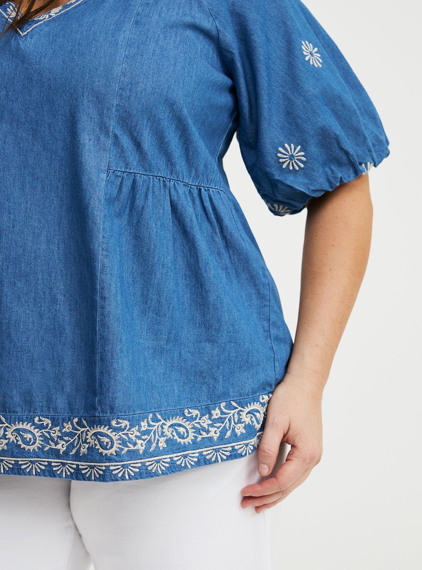 Belle Isle Chambray Bubble Sleeve Top, CHAMBRAY, alternate