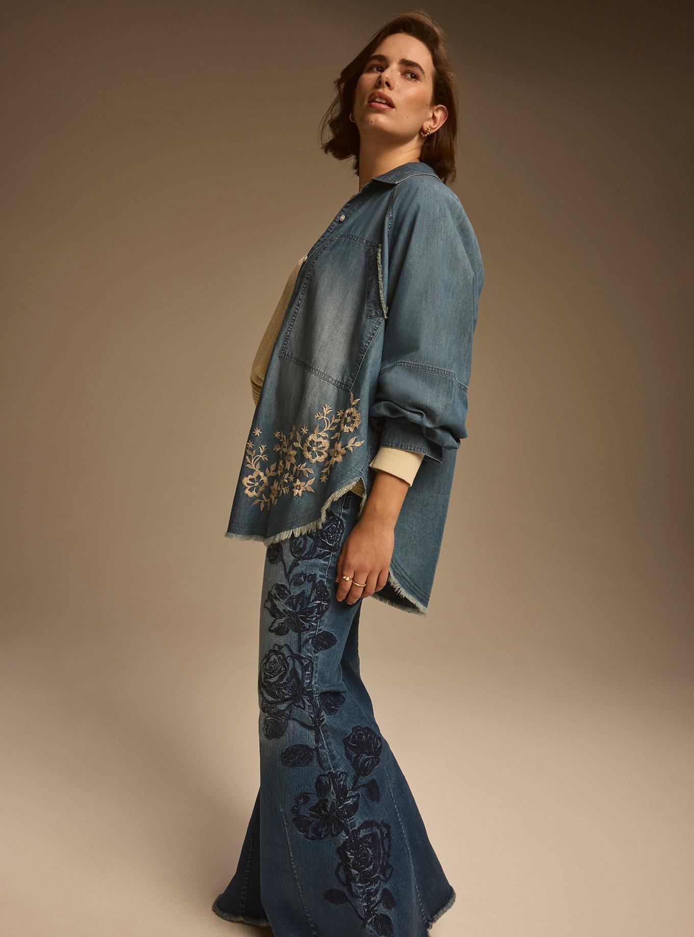 Festi Floral Flocked Relaxed Denim Tunic
