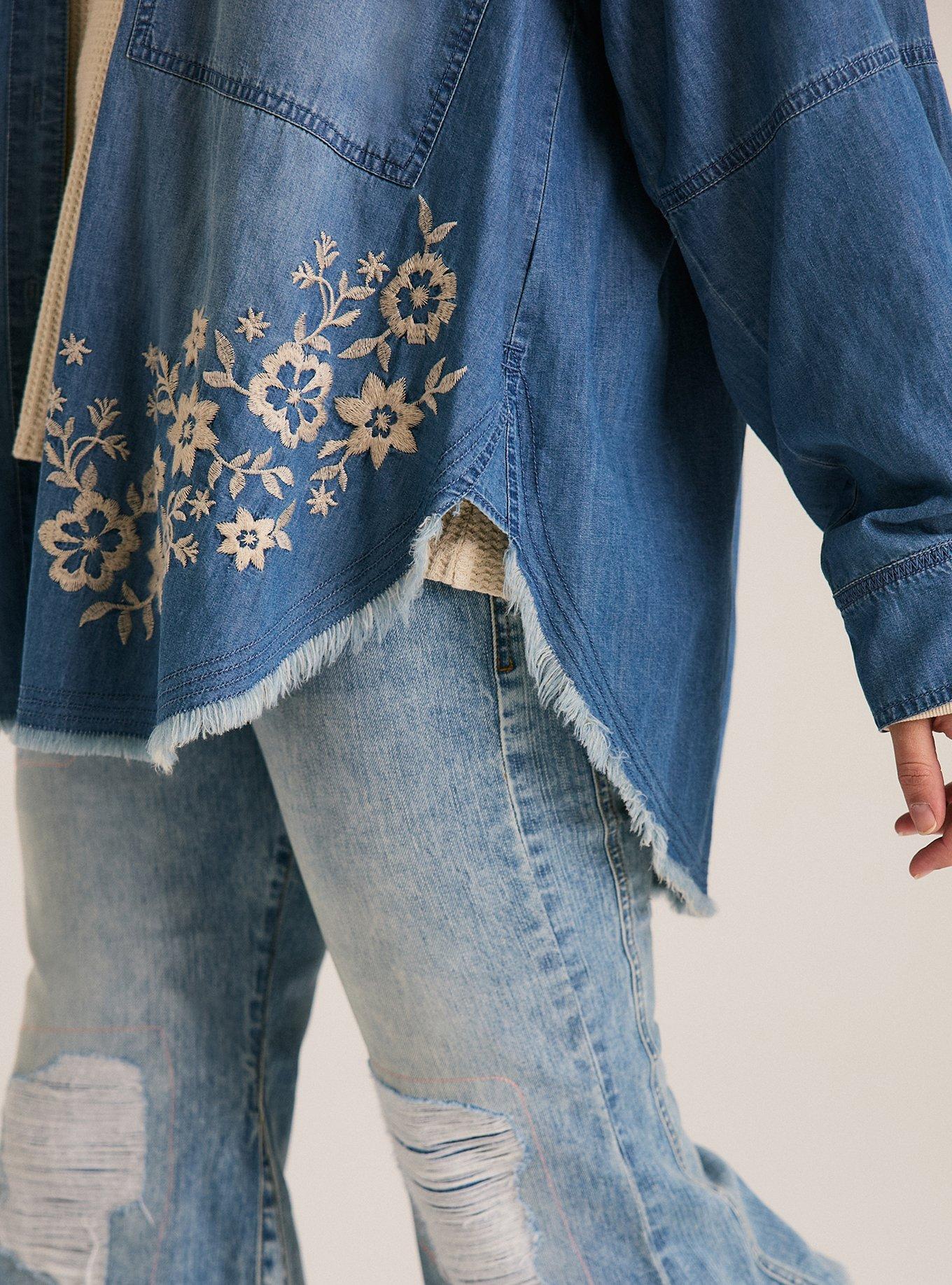 Festi Floral Flocked Relaxed Denim Tunic