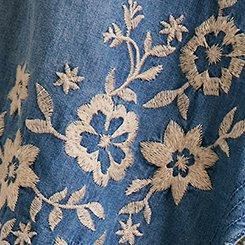 Plus Size Festi Floral Flocked Relaxed Denim Tunic, DARK WASH, swatch
