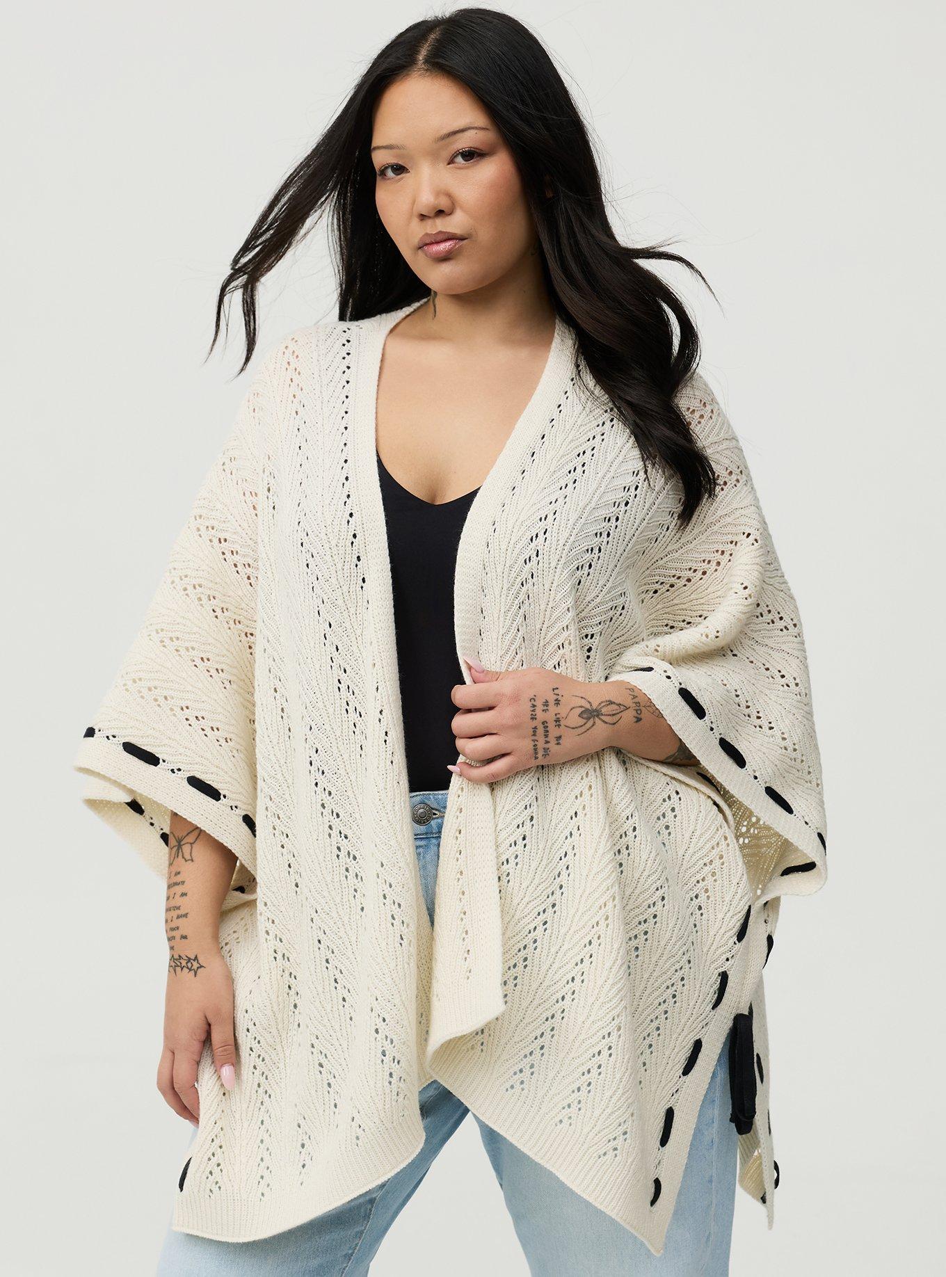 Knit Bow Ruana, IVORY, hi-res