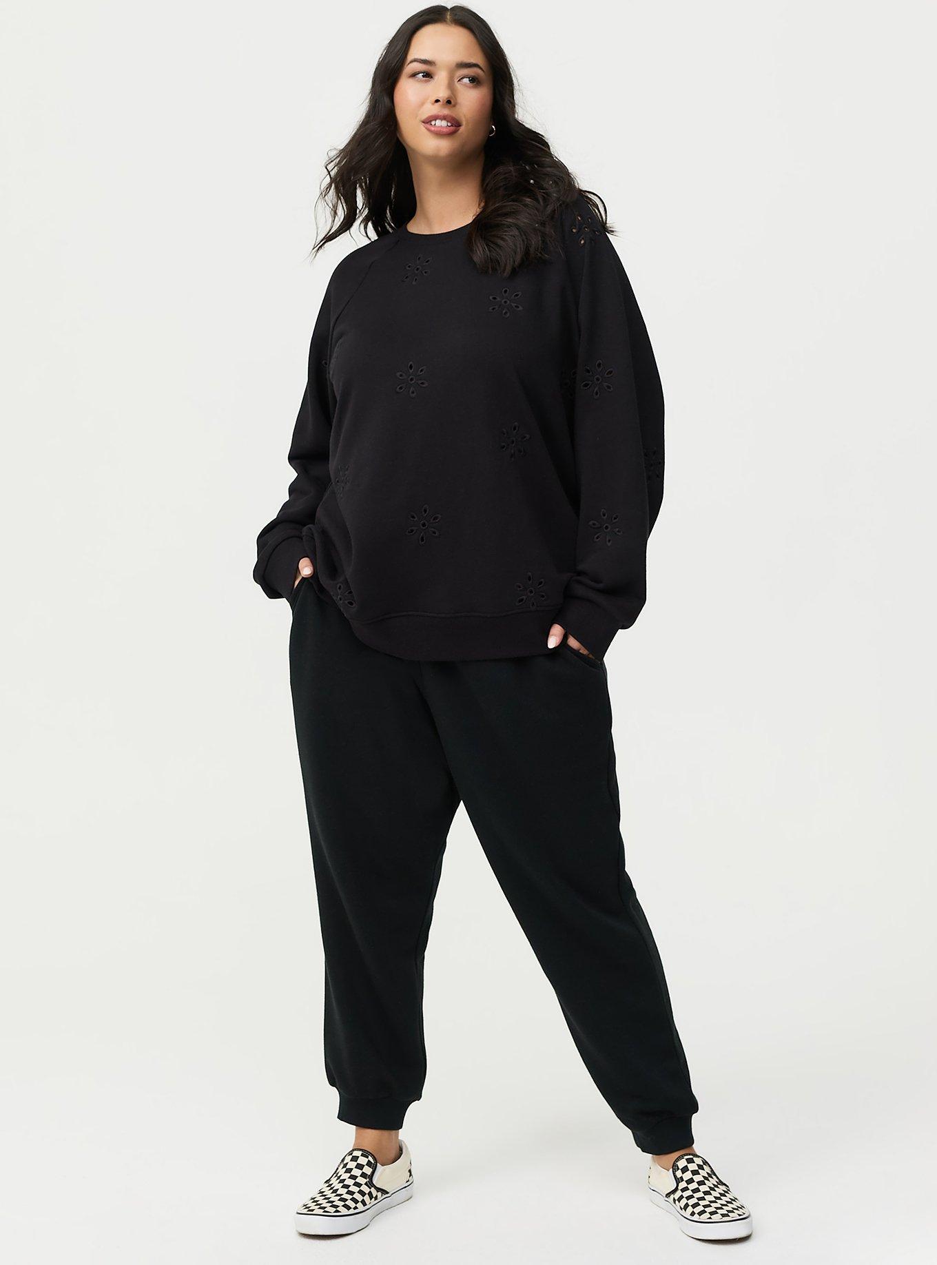 Eyelet Relaxed Sweatshirt, DEEP BLACK, alternate