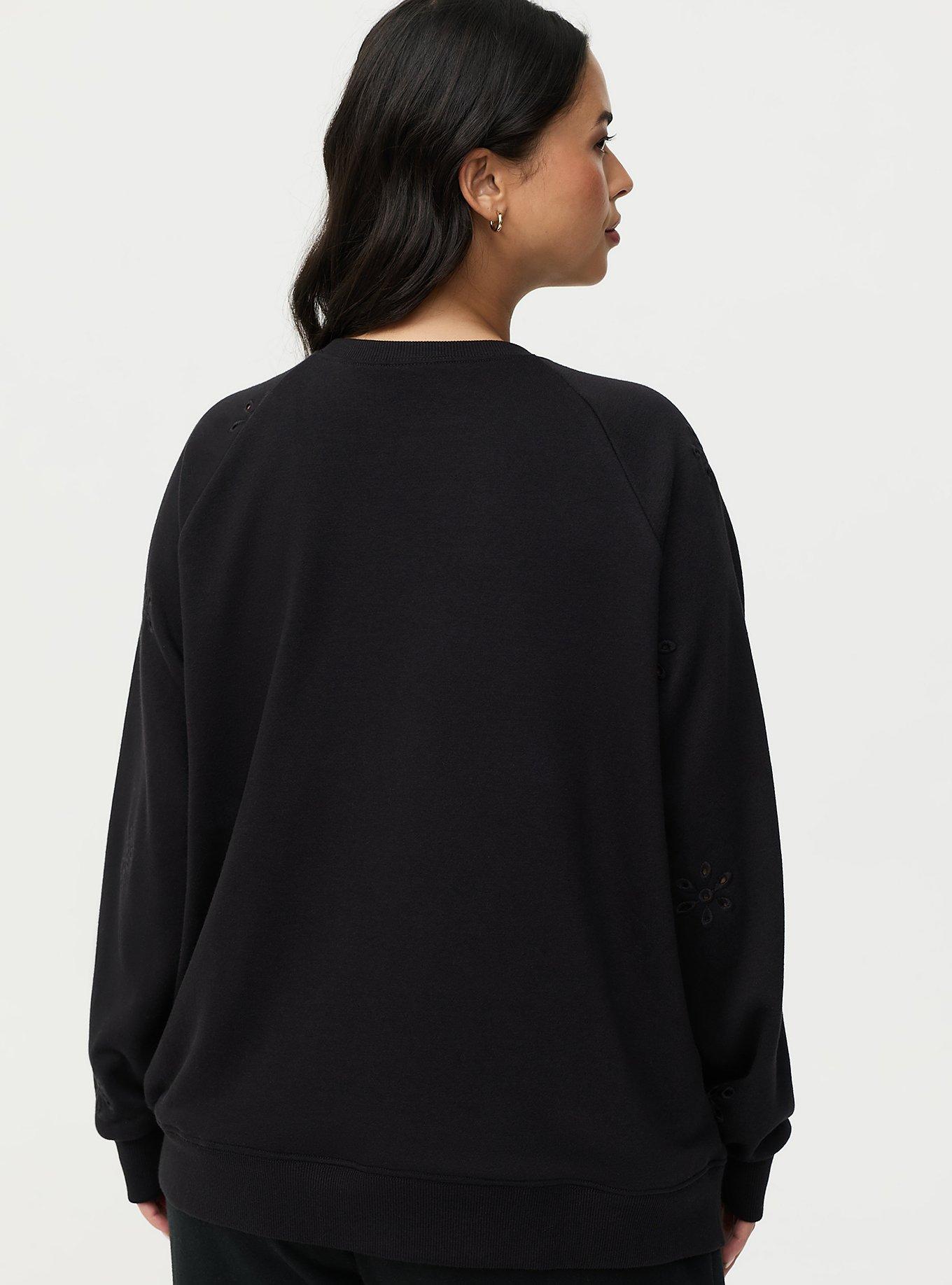 Eyelet Relaxed Sweatshirt, DEEP BLACK, alternate
