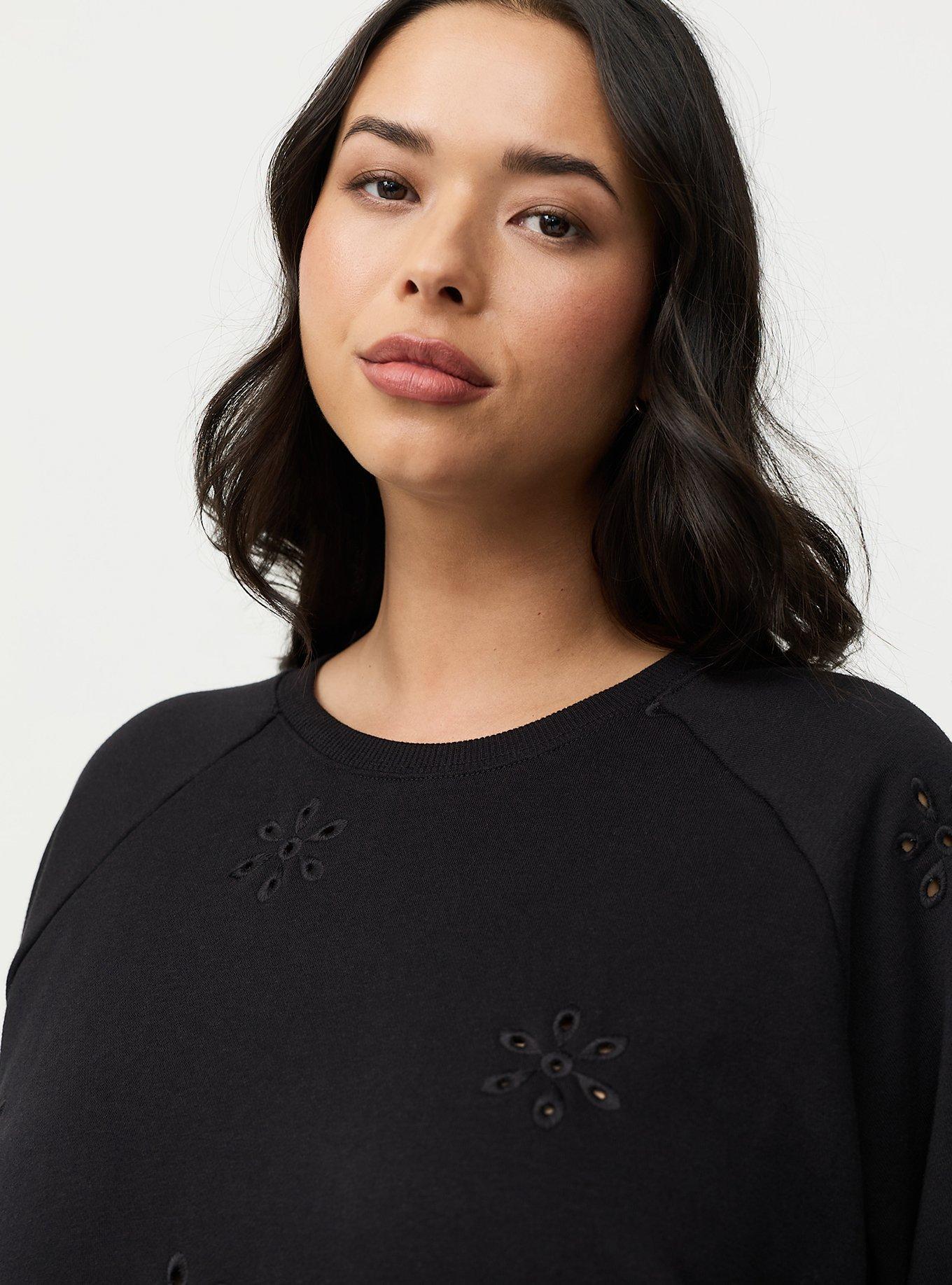 Eyelet Relaxed Sweatshirt, DEEP BLACK, alternate
