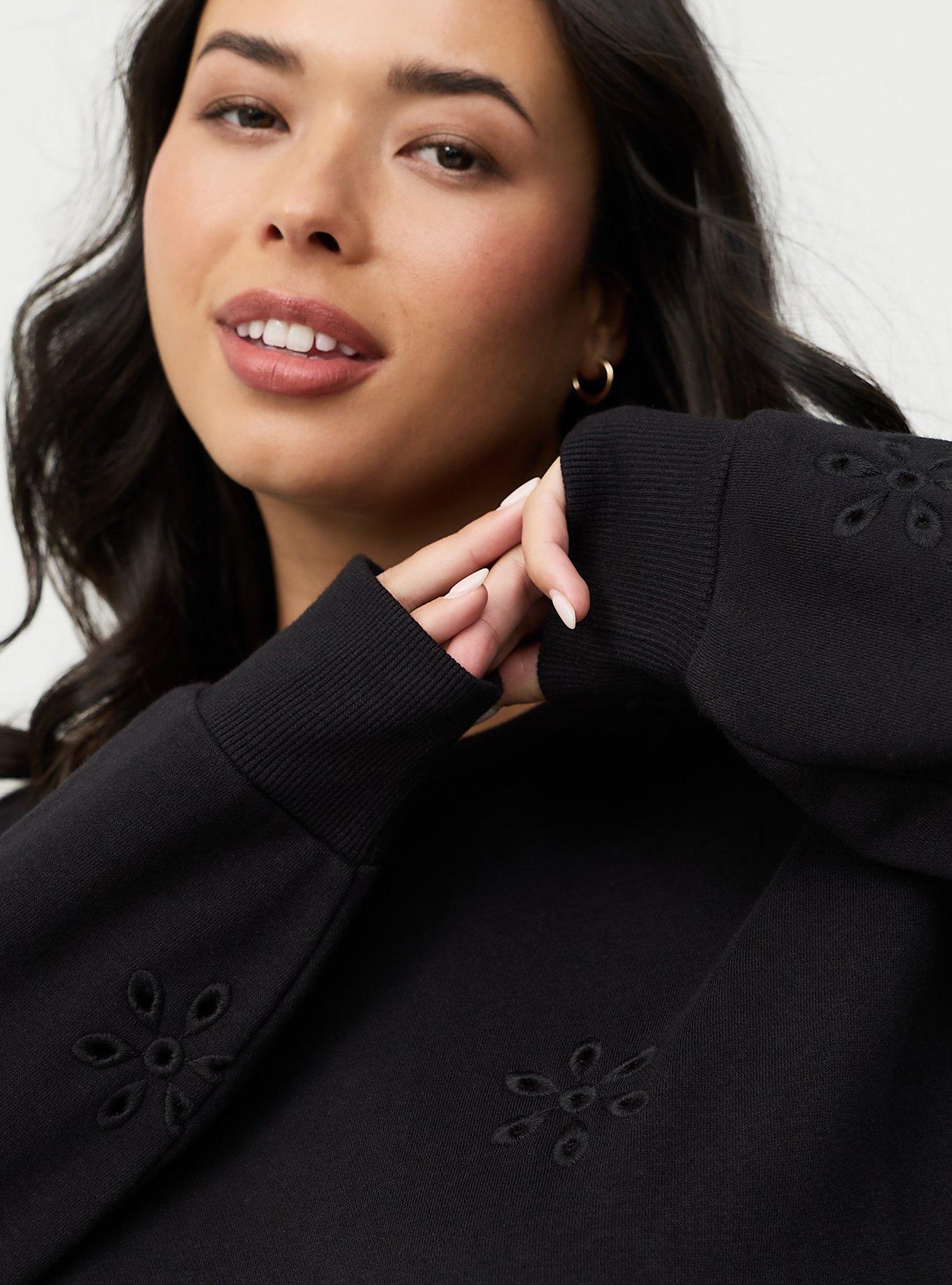 Eyelet Relaxed Sweatshirt, DEEP BLACK, alternate