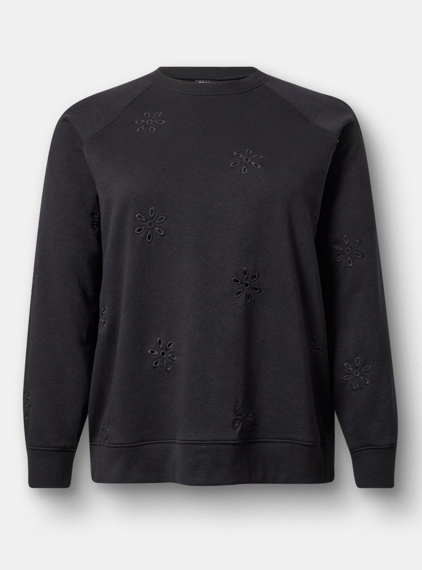 Eyelet Relaxed Sweatshirt, DEEP BLACK, hi-res