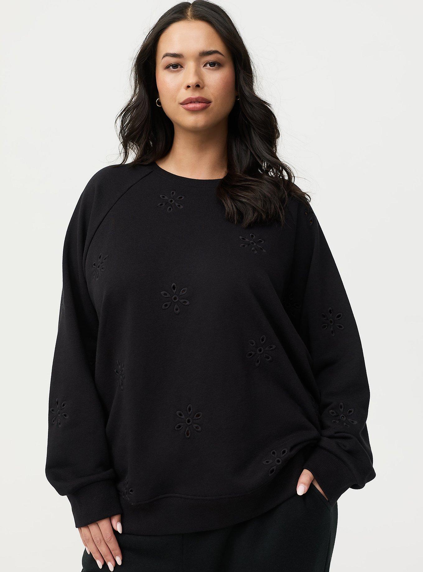 Eyelet Relaxed Sweatshirt, DEEP BLACK, hi-res