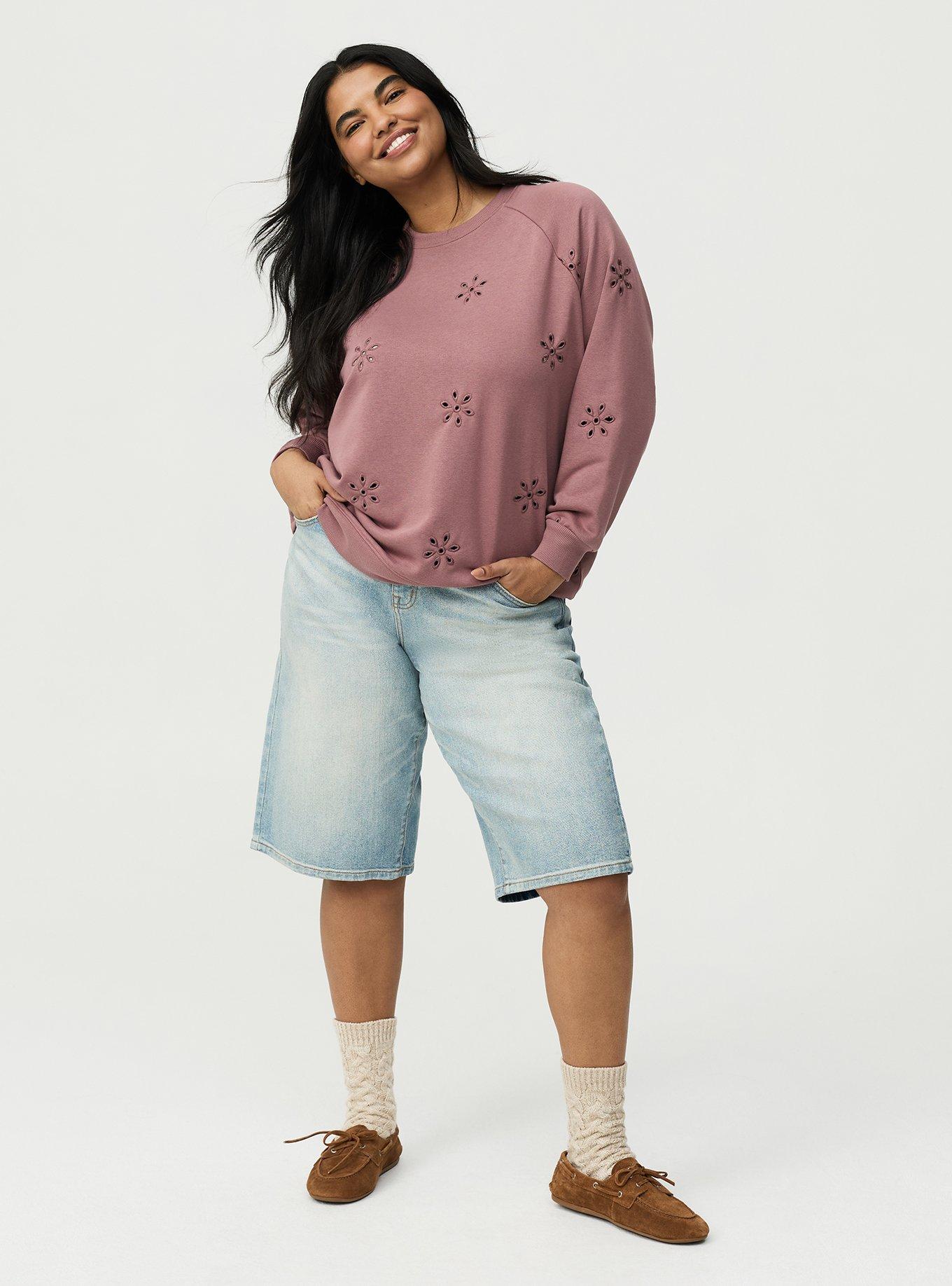 Eyelet Relaxed Sweatshirt, ROSE TAUPE, alternate