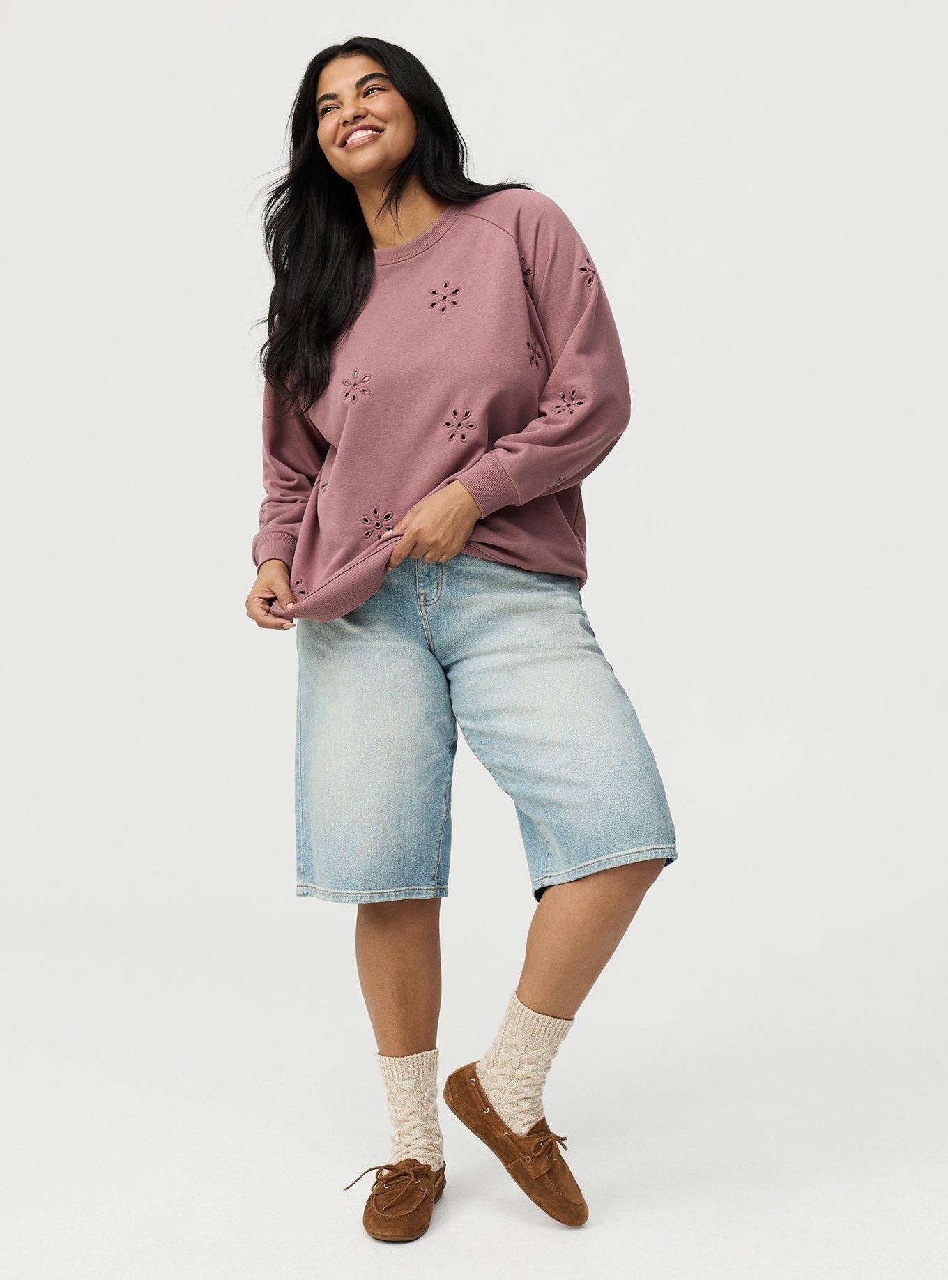 Eyelet Relaxed Sweatshirt, ROSE TAUPE, alternate