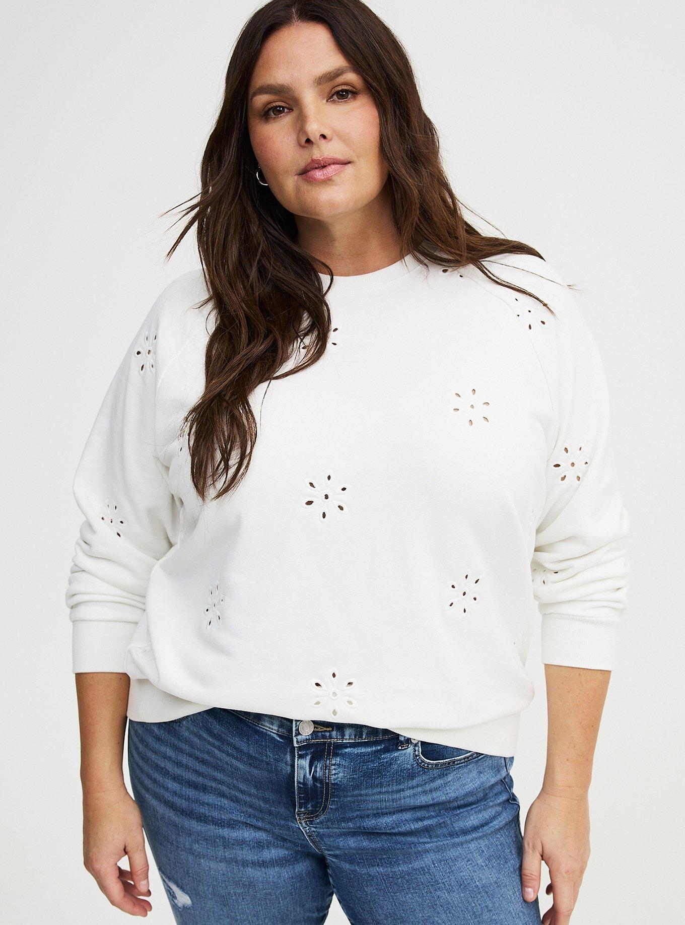 Eyelet Relaxed Sweatshirt, BLANC DE BLANC, alternate