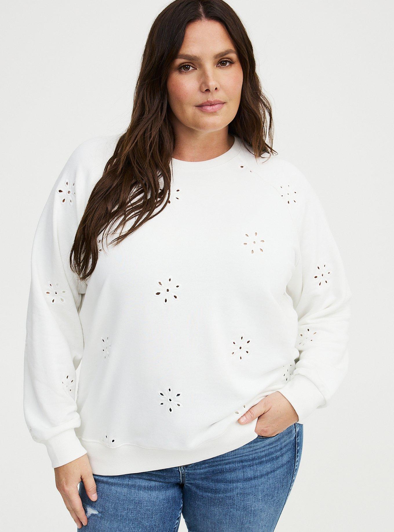 Eyelet Relaxed Sweatshirt, BLANC DE BLANC, alternate
