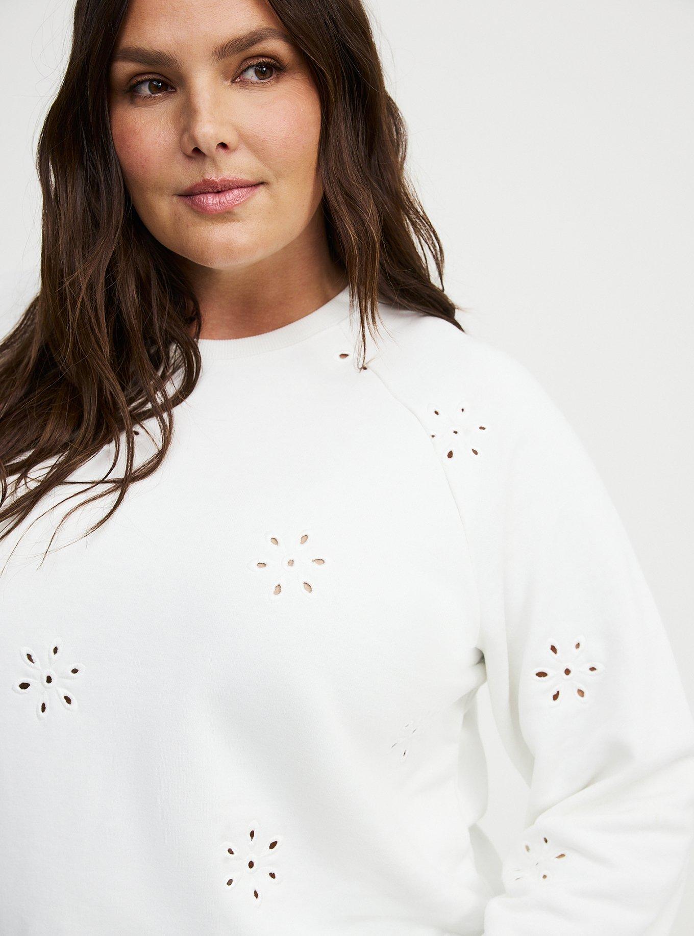 Eyelet Relaxed Sweatshirt, BLANC DE BLANC, alternate