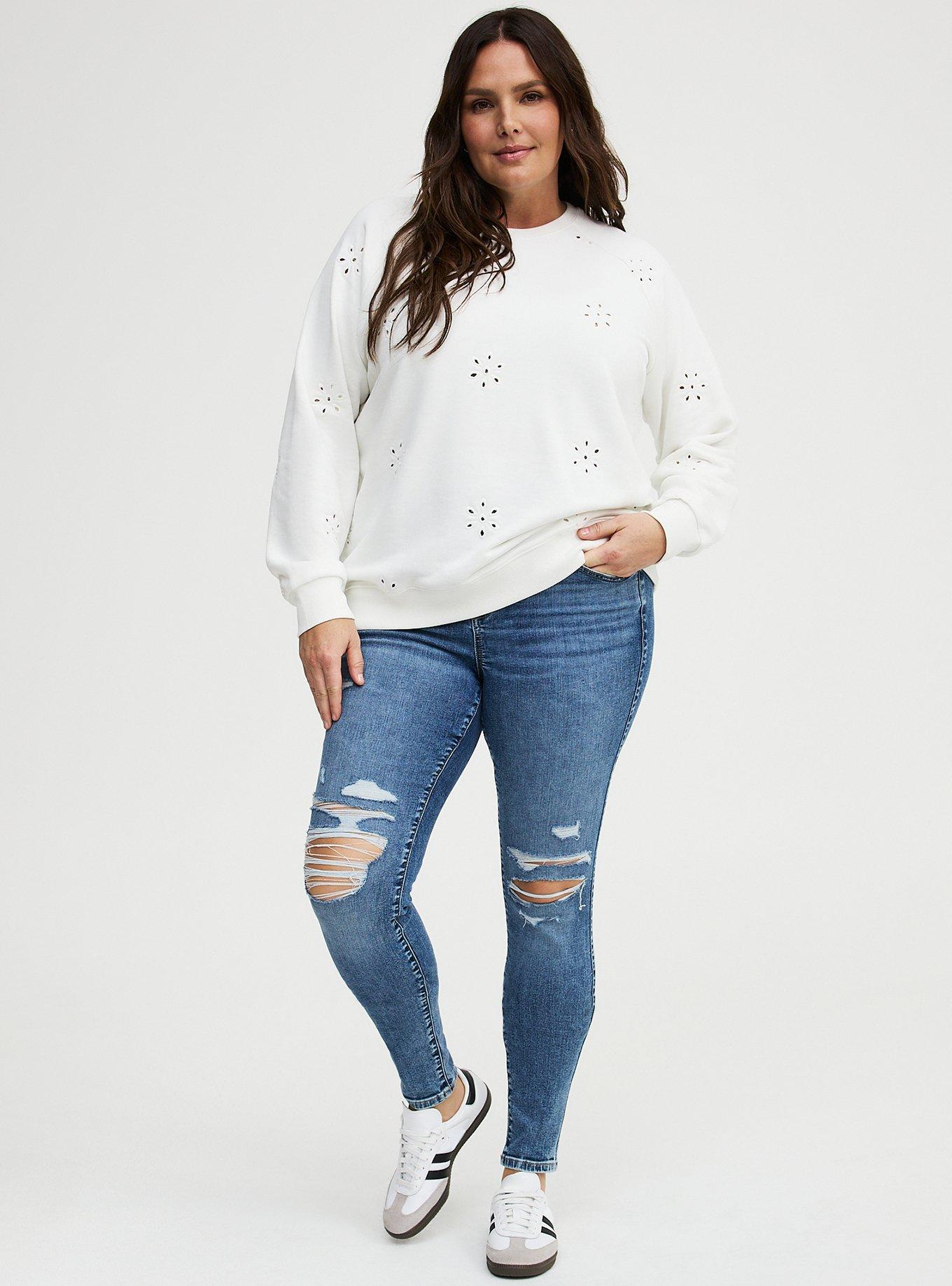 Eyelet Relaxed Sweatshirt, BLANC DE BLANC, alternate