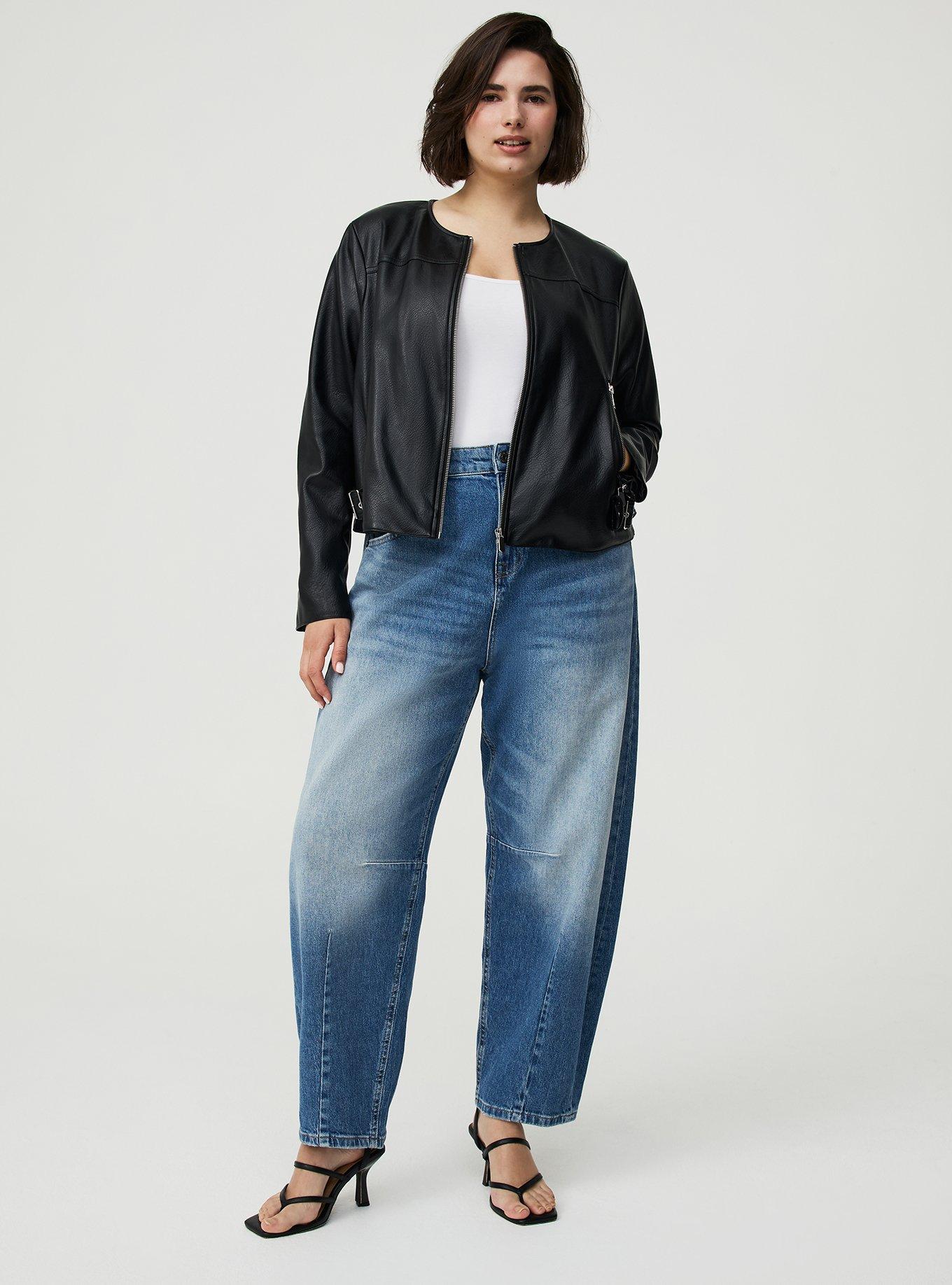 Faux Leather Collarless Moto Jacket