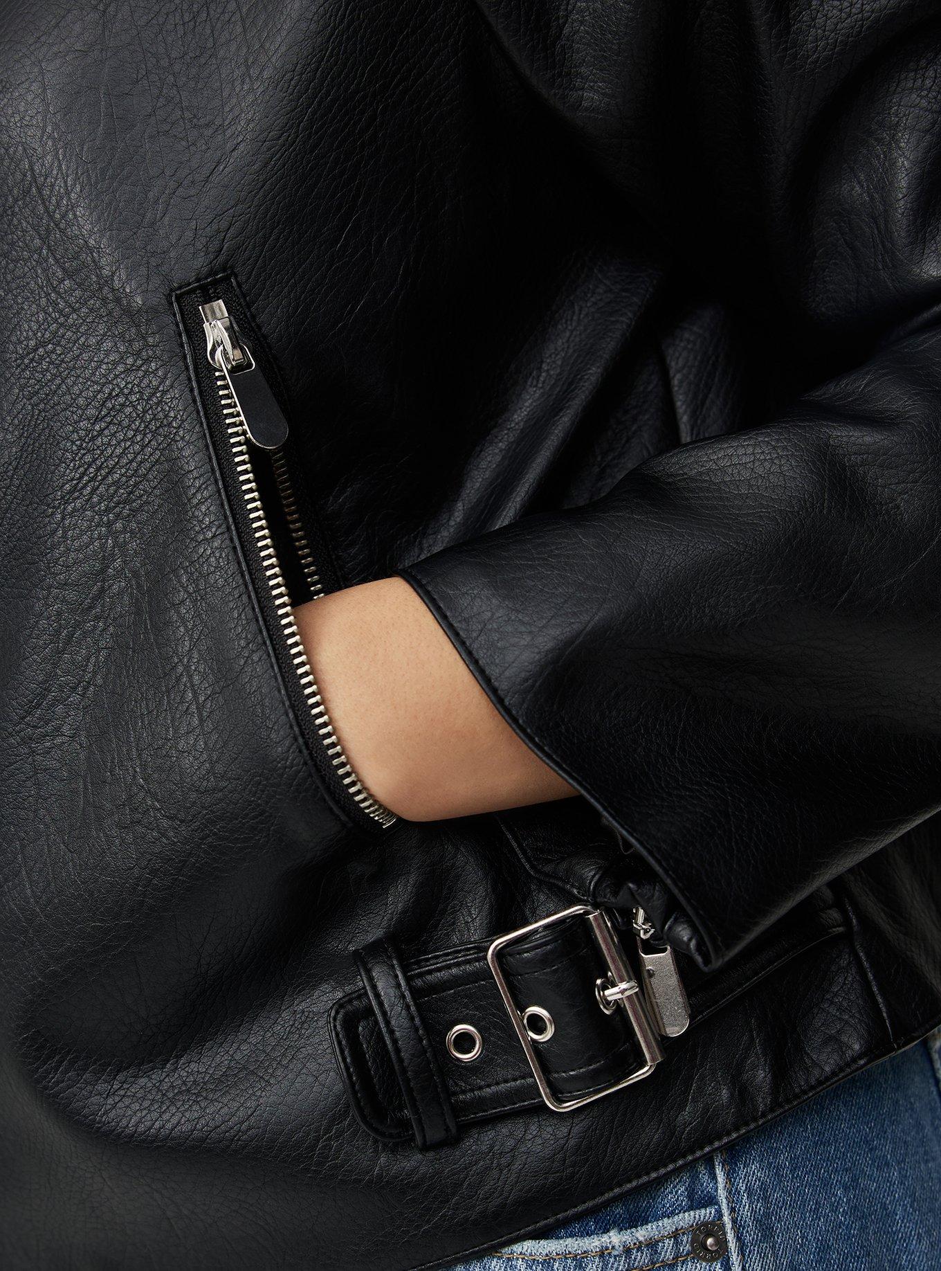 Faux Leather Collarless Moto Jacket