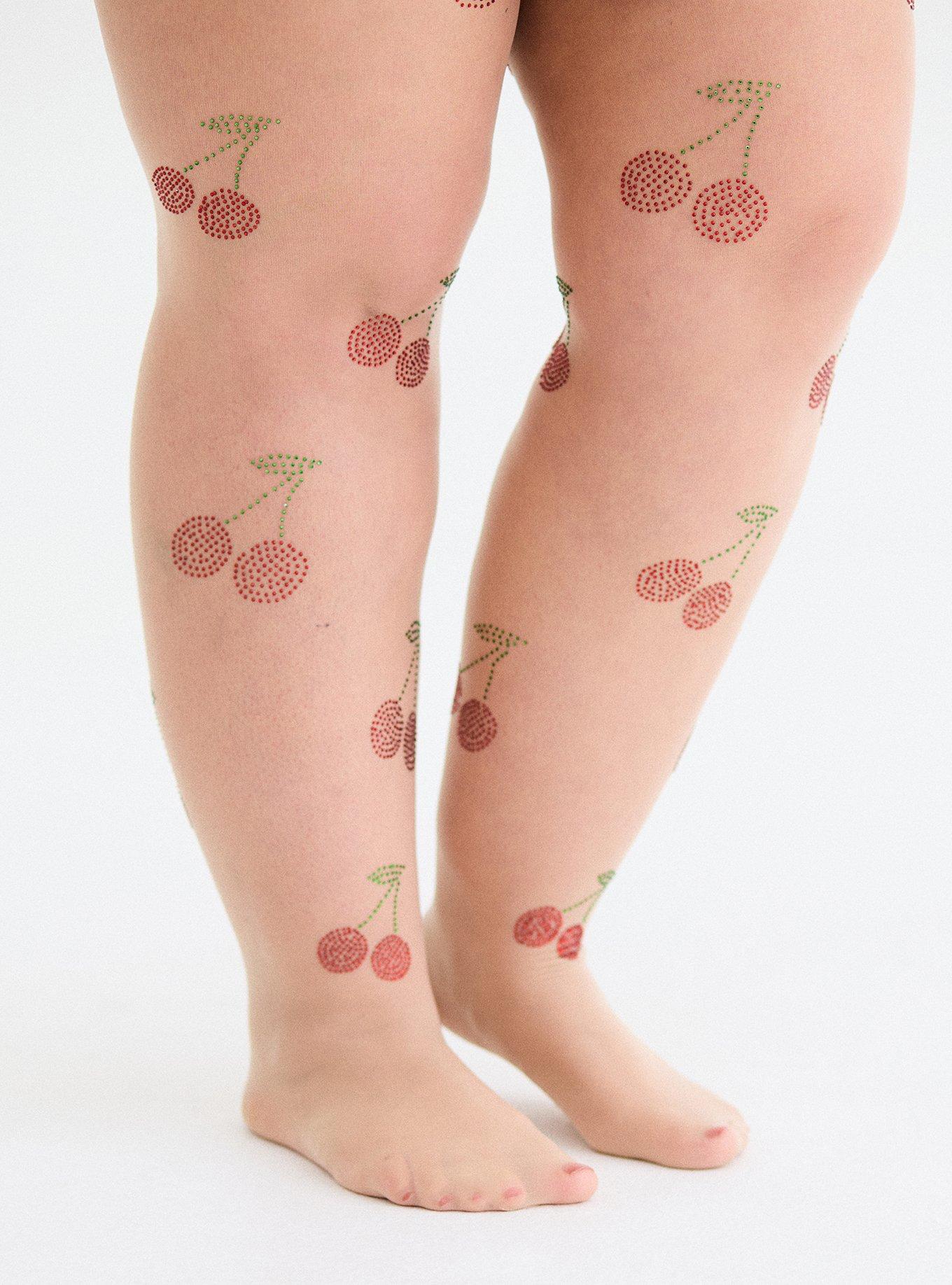 Retro Chic Cherry Rhinestone Tights, CHERRY, alternate