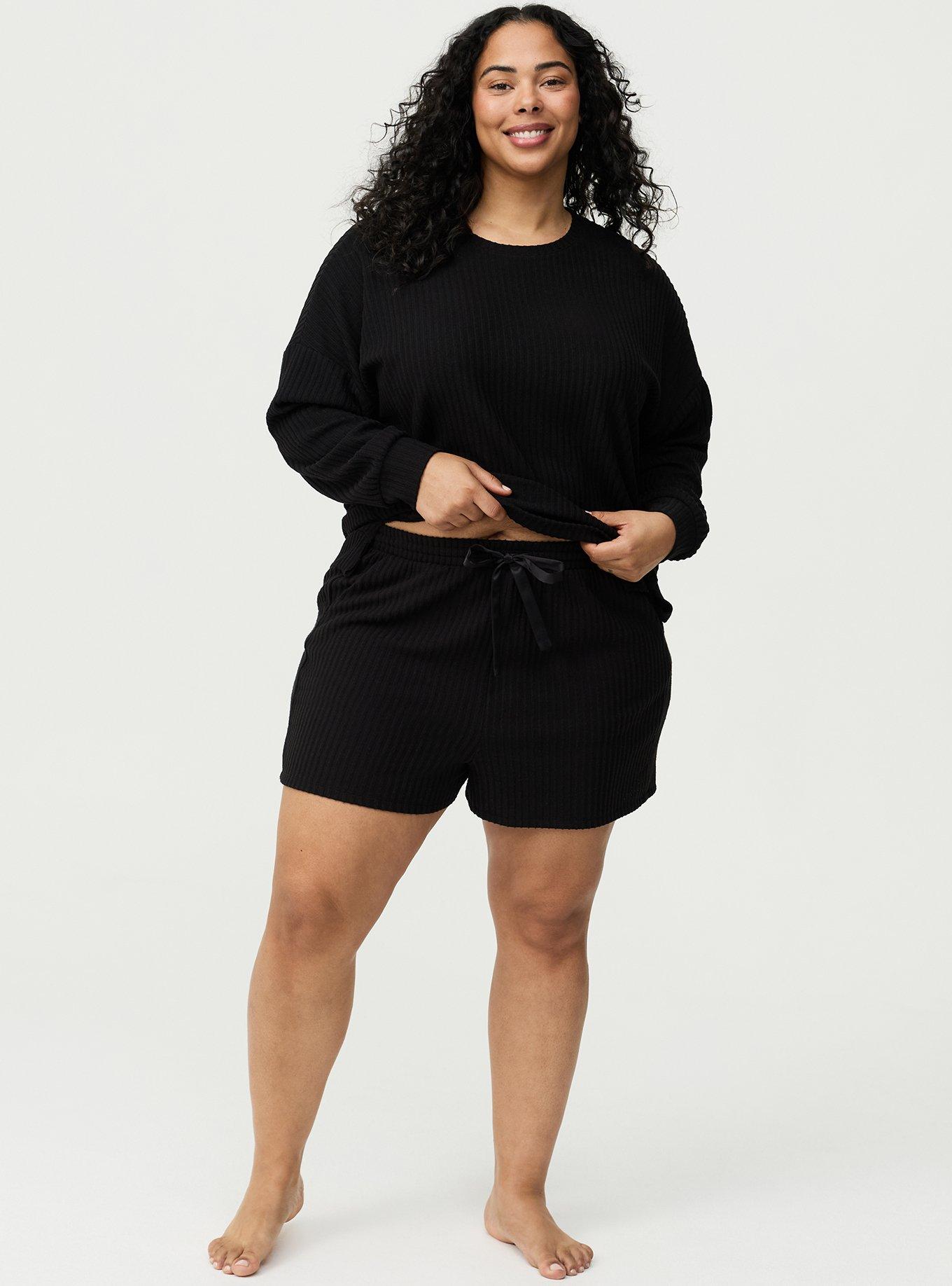 Super Soft Plush Rib Lounge Short, DEEP BLACK, hi-res