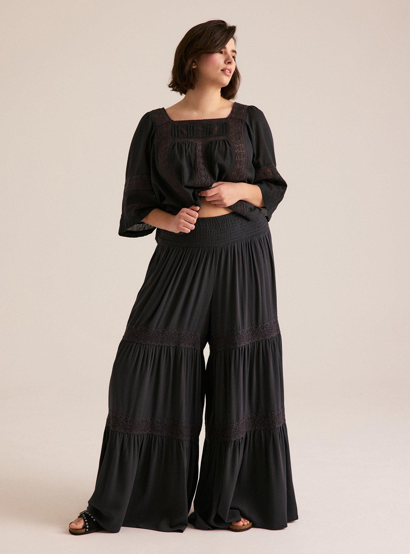 Festi Smocked Waist Tiered Wide-Leg Pants, PHANTOM, alternate