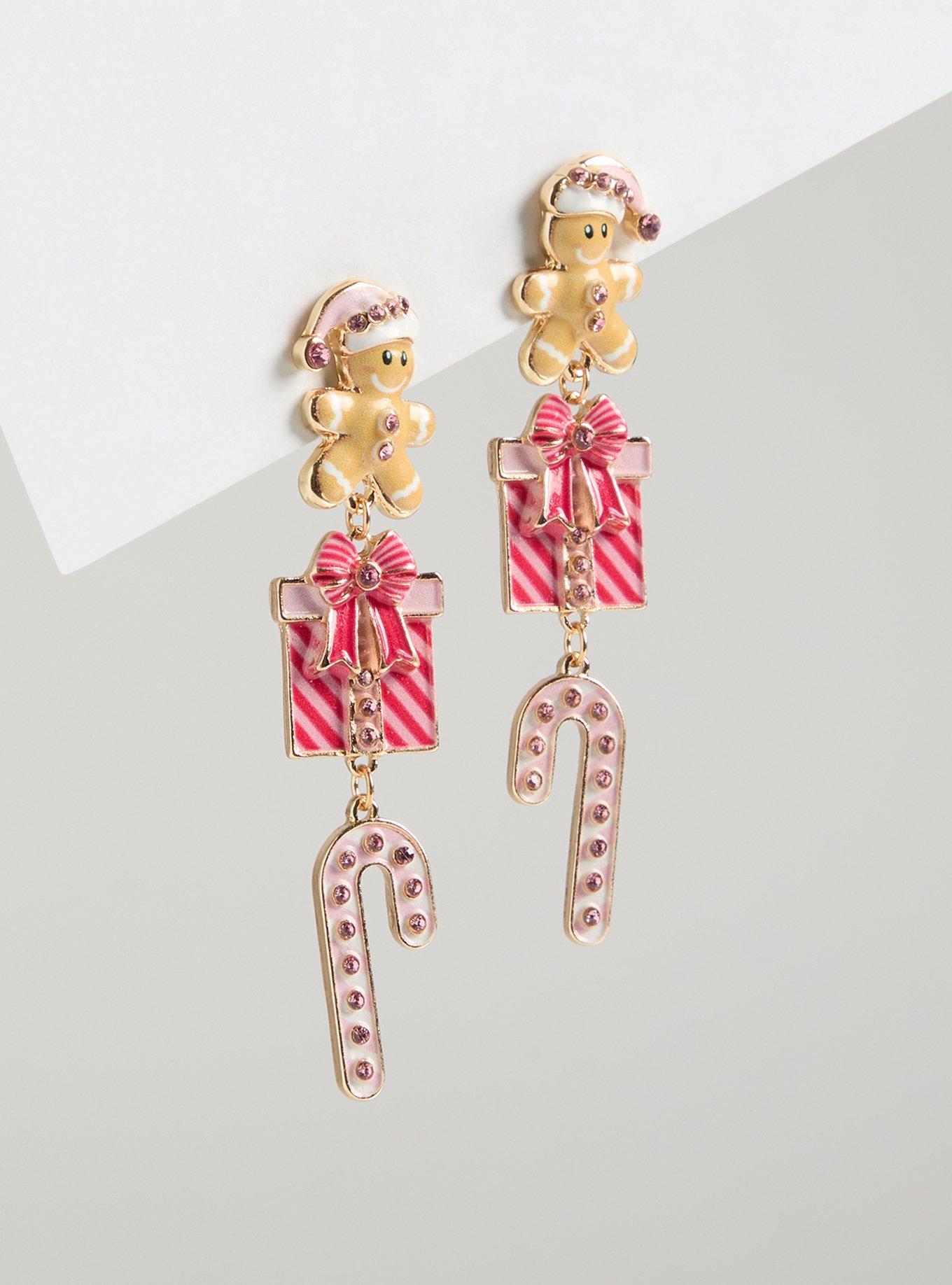 Gingerbread Present Linear Earrings, , hi-res