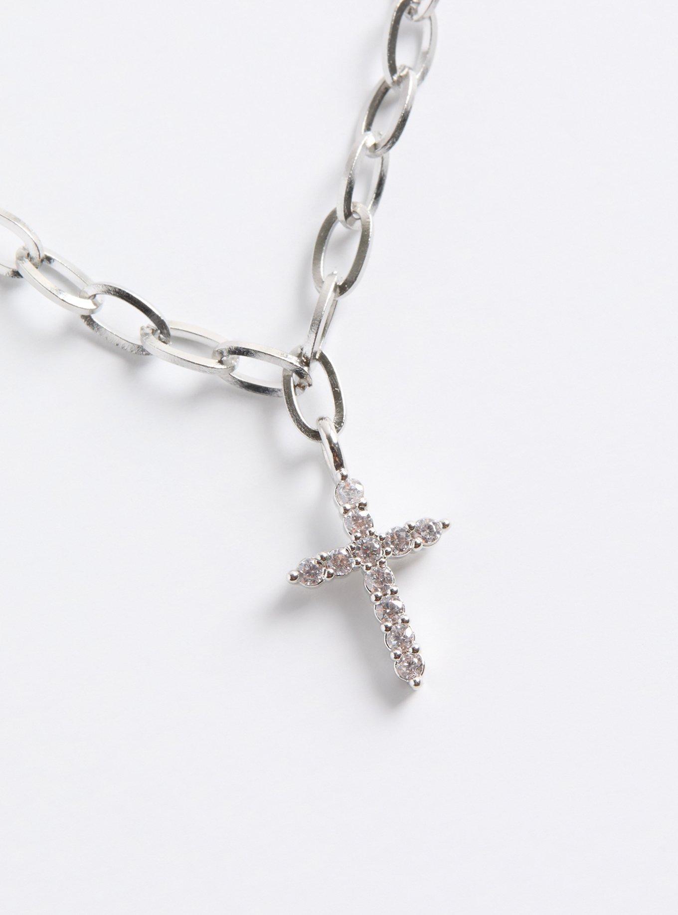 Plus Size Delicate Cross Necklace, SILVER, alternate