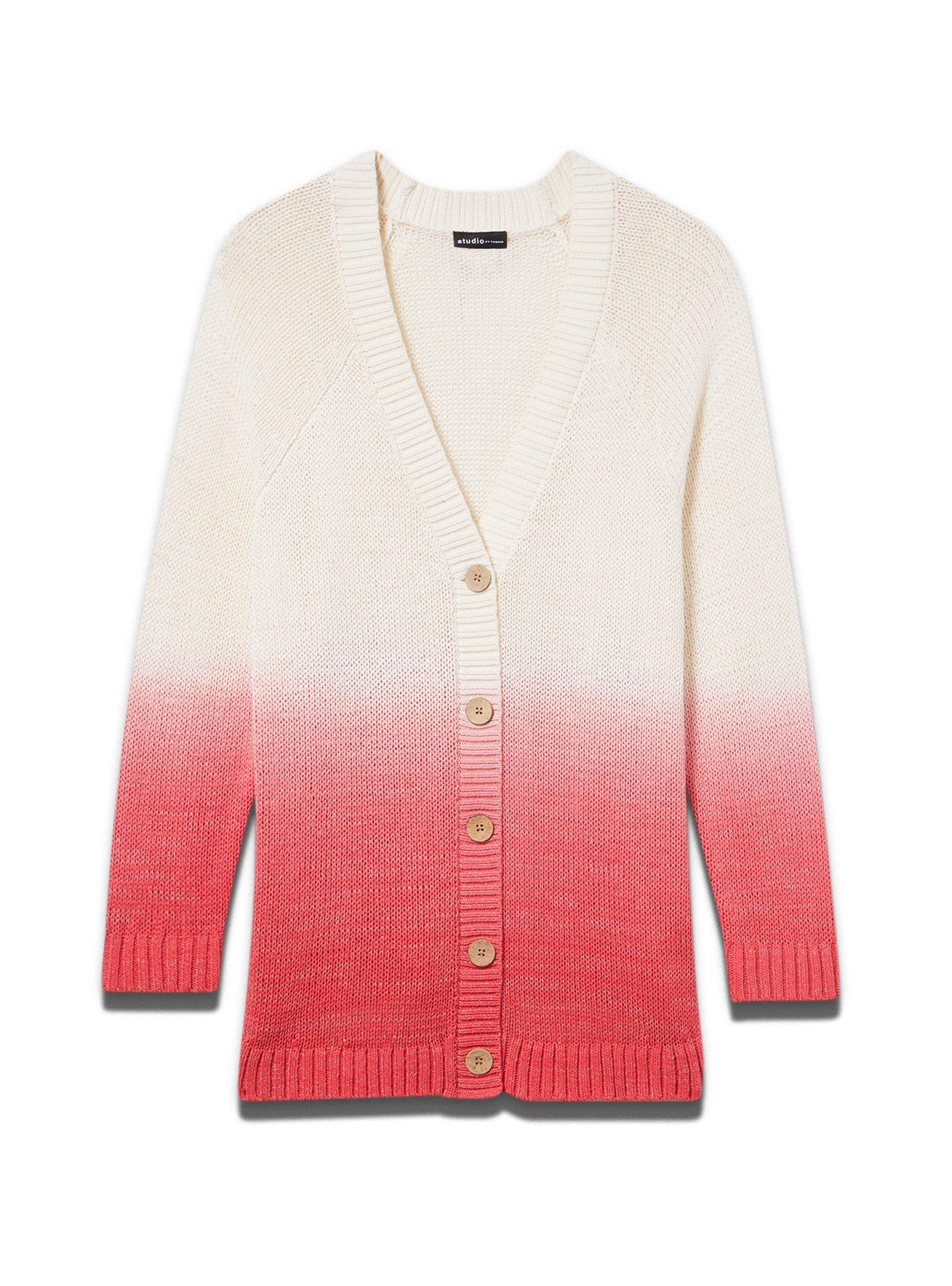 Studio Ombre Boyfriend Cardigan, OMBRE WHISPER WHITE TOMATO PUREE, hi-res
