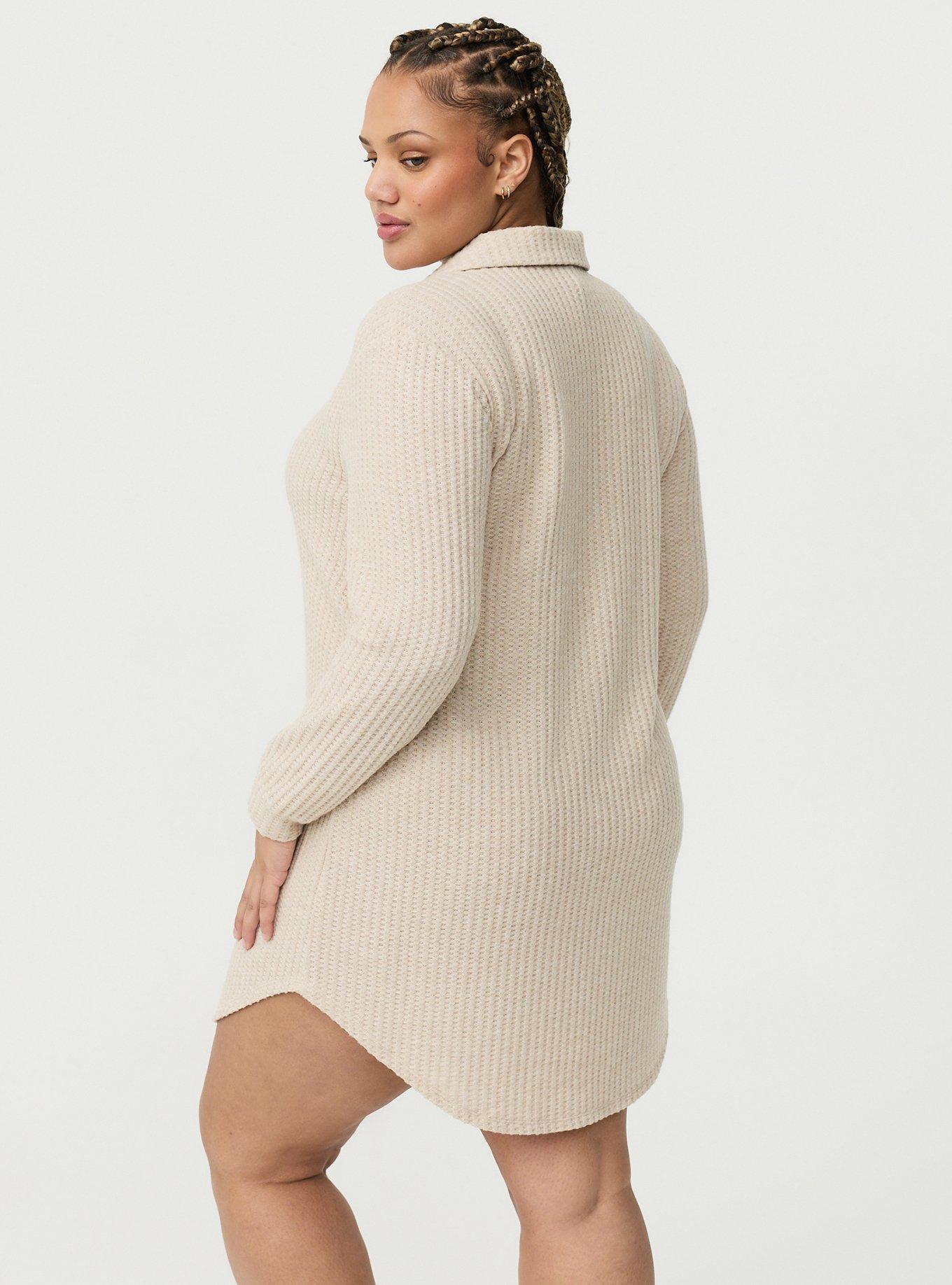 Super Soft Plush Waffle Henley Lounge Dress, WARMER OATMEAL, alternate