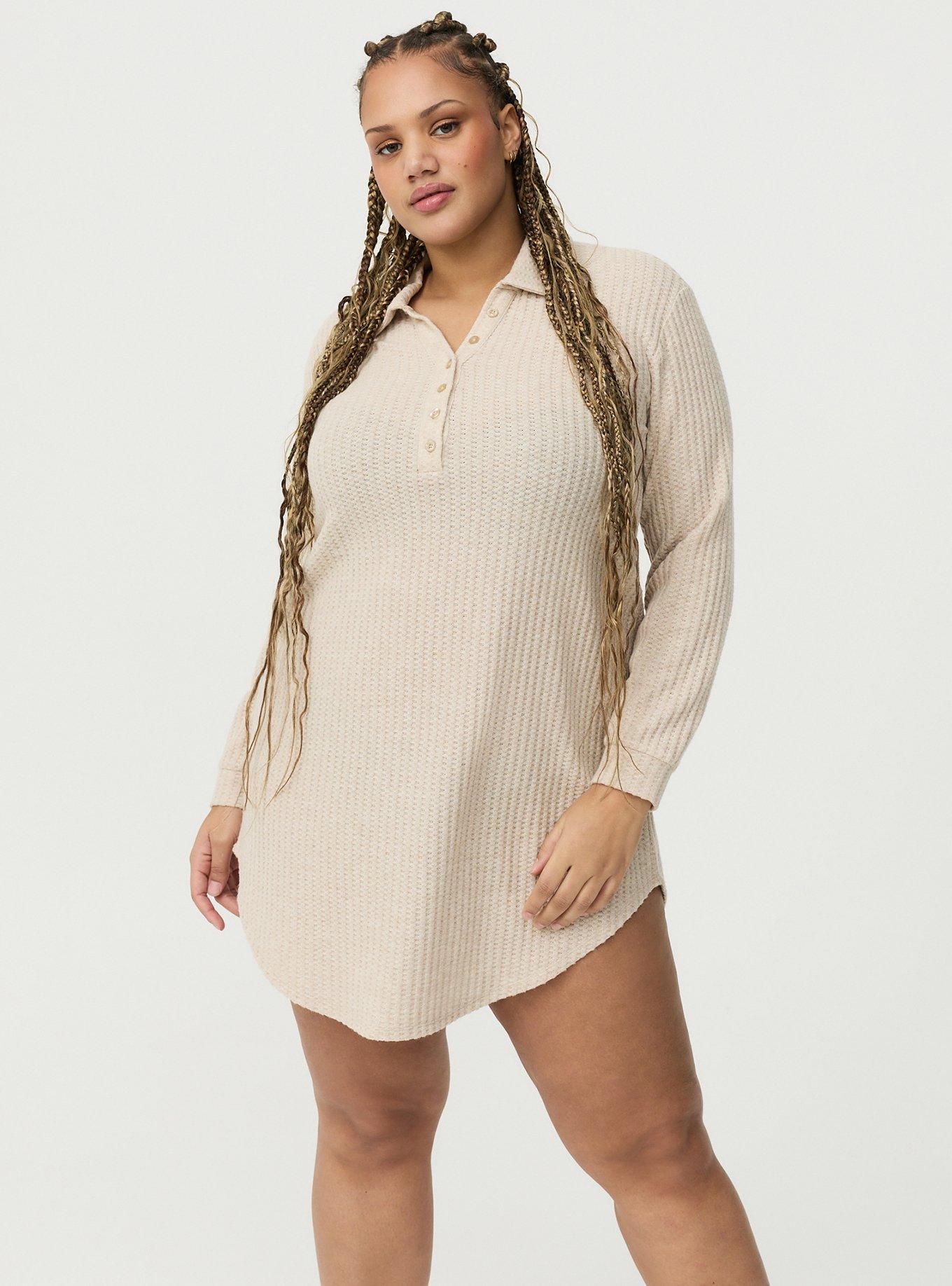 Plus Size - Super Soft Plush Waffle Henley Lounge Dress - Torrid