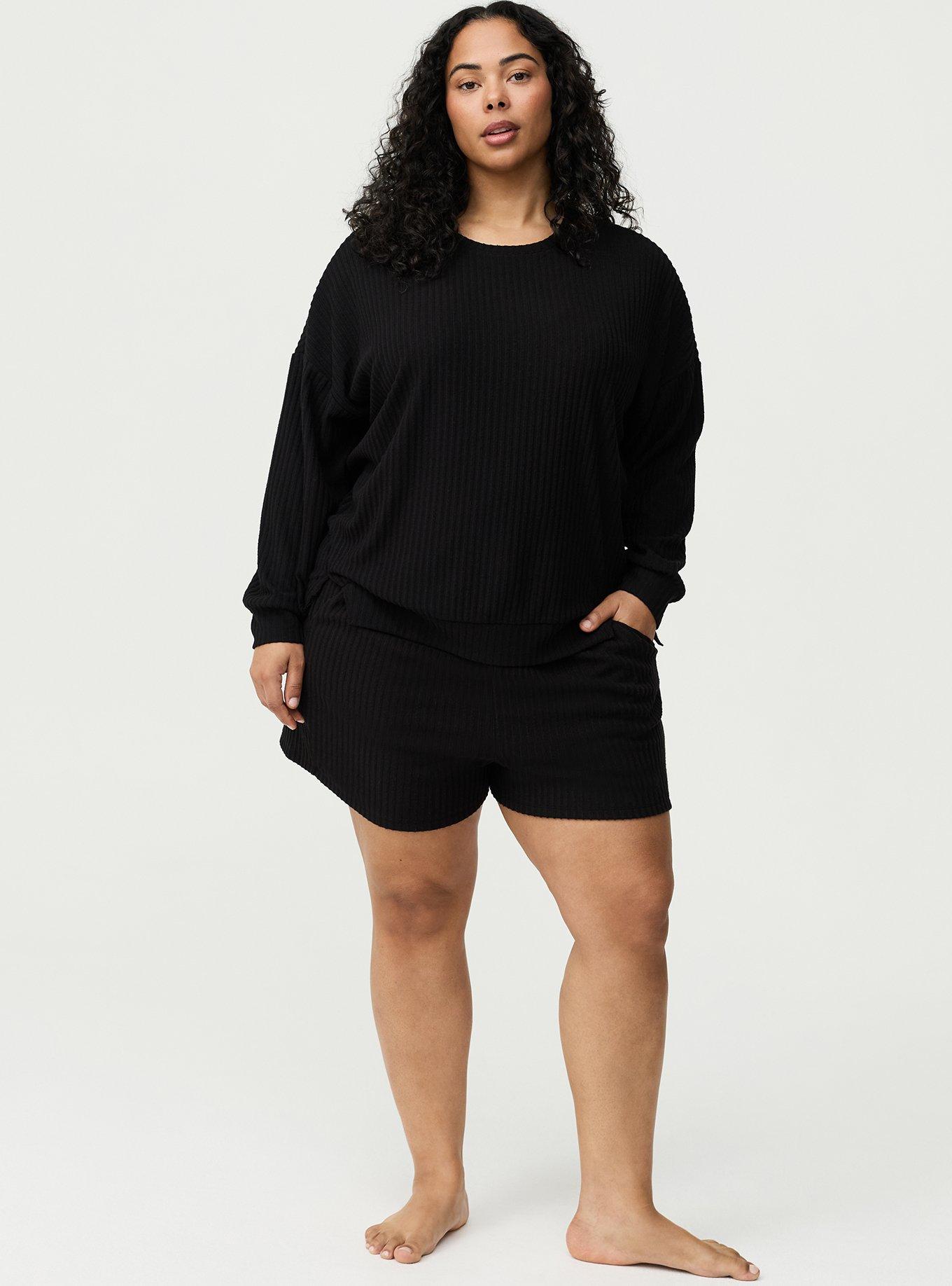 Super Soft Plush Rib Lounge Pullover, DEEP BLACK, alternate