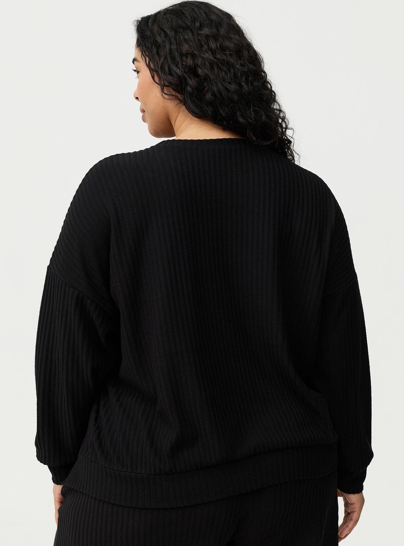 Super Soft Plush Rib Lounge Pullover, DEEP BLACK, alternate
