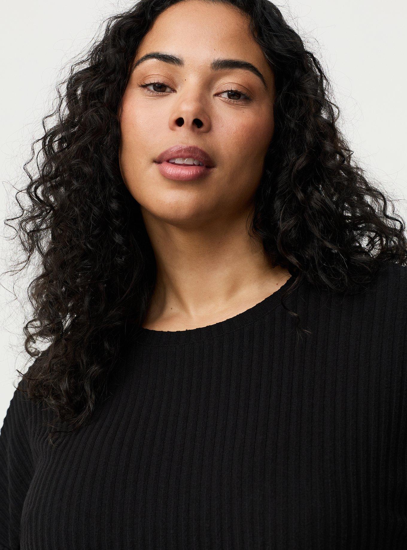 Super Soft Plush Rib Lounge Pullover, DEEP BLACK, alternate