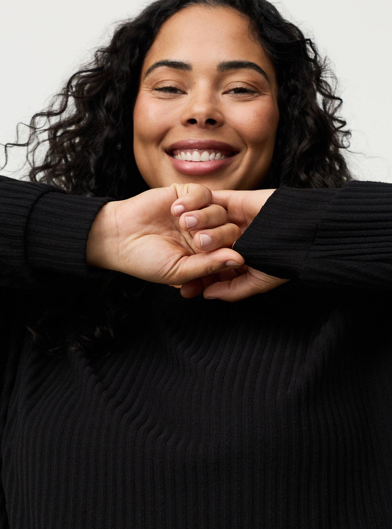 Super Soft Plush Rib Lounge Pullover, DEEP BLACK, alternate