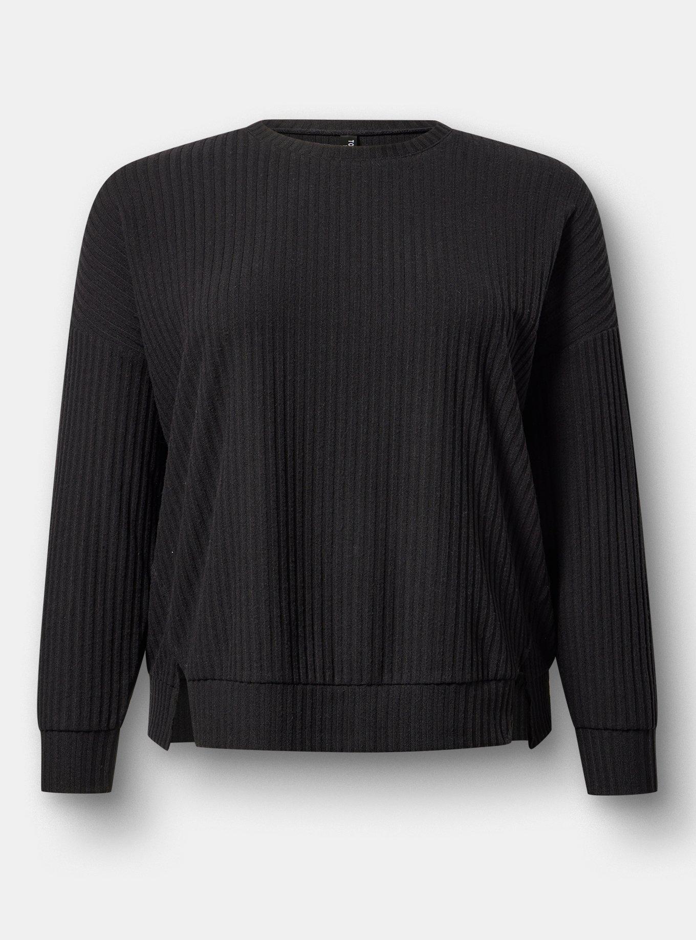 Super Soft Plush Rib Lounge Pullover, DEEP BLACK, hi-res