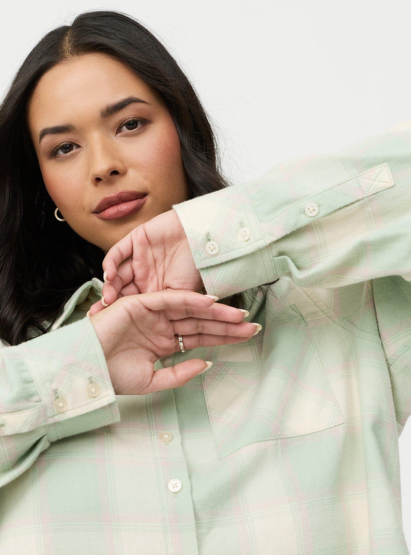 Lizzie Flannel Crop Shirt, GRAZE PLAID IVORY, alternate