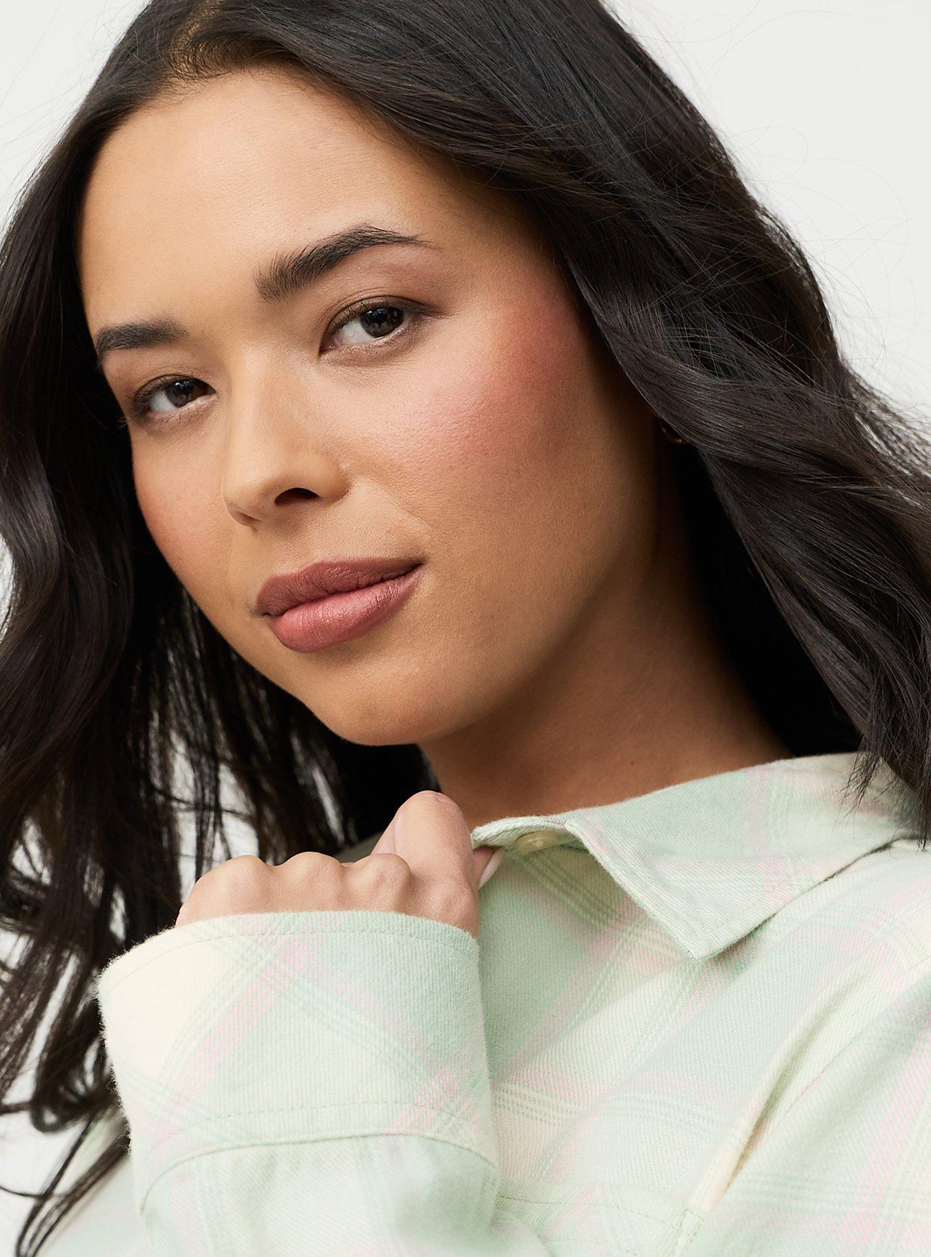 Lizzie Flannel Crop Shirt, GRAZE PLAID IVORY, alternate