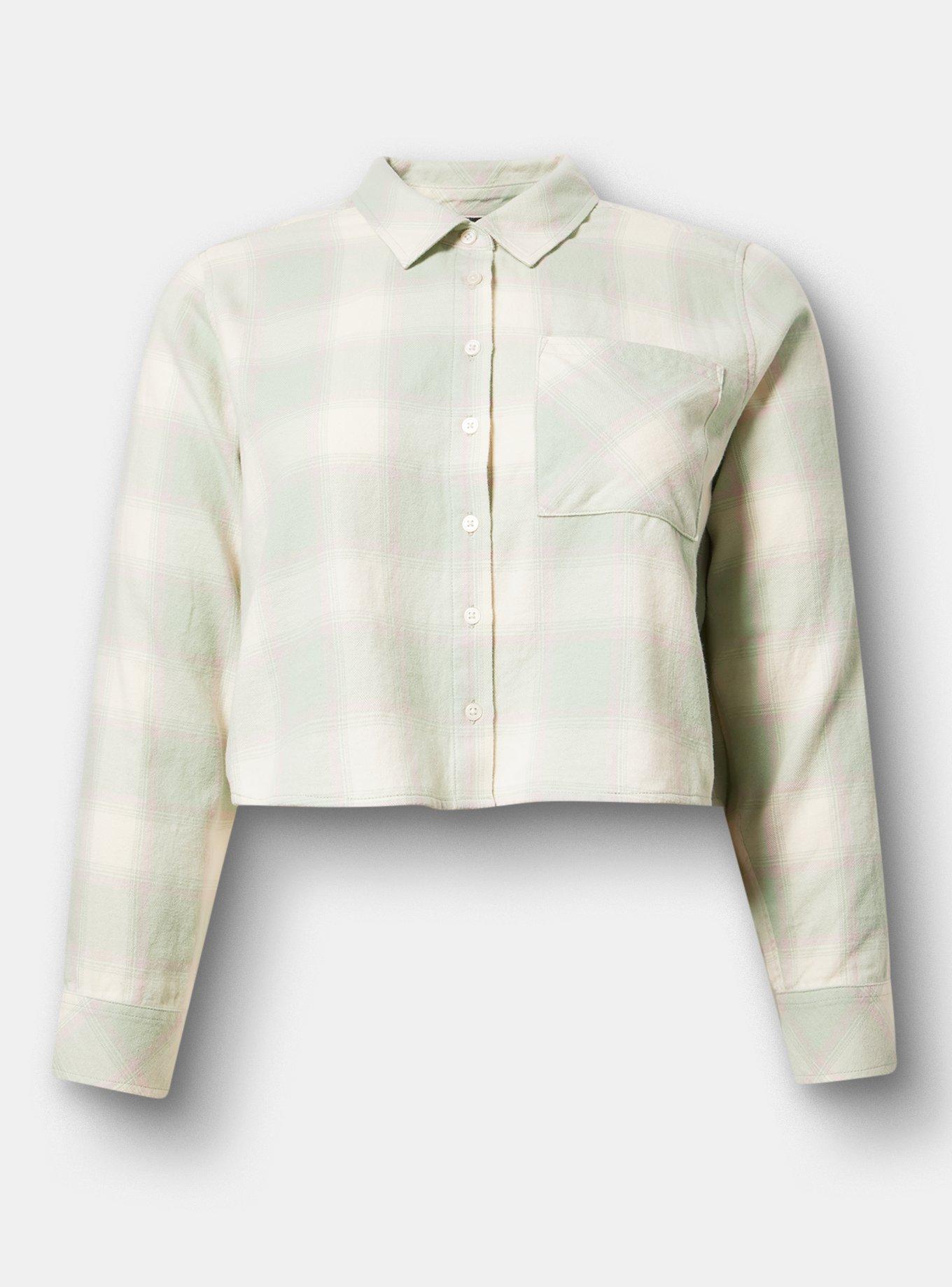 Lizzie Flannel Crop Shirt, GRAZE PLAID IVORY, hi-res