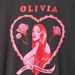 Plus Size Olivia Rodrigo Relaxed Cotton Jersey Tee, LOVE IS EMBARRASING OBSIDIAN, swatch