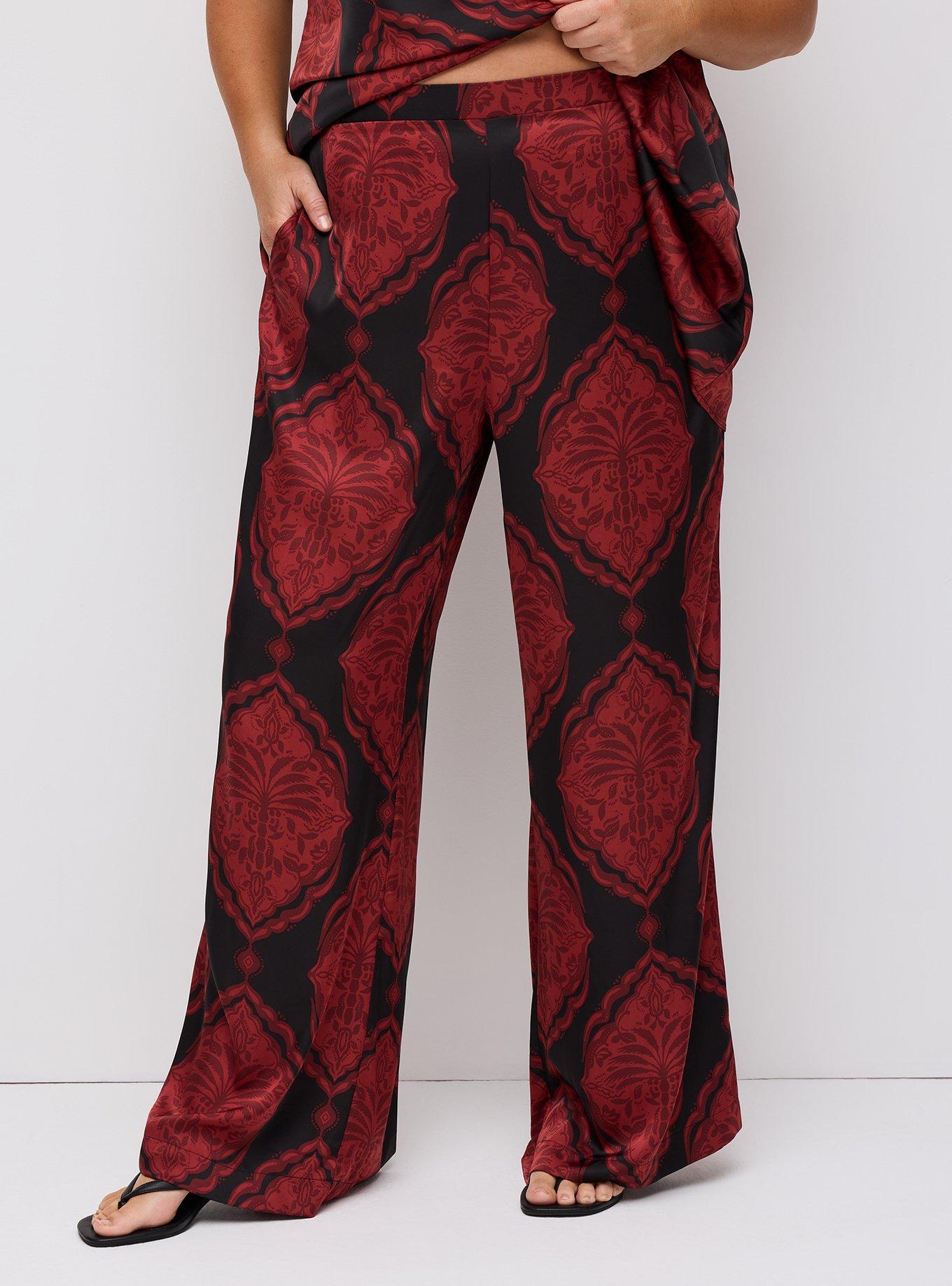 Studio Wide Leg Satin Pant, PALM MEDALLION BLACK, alternate