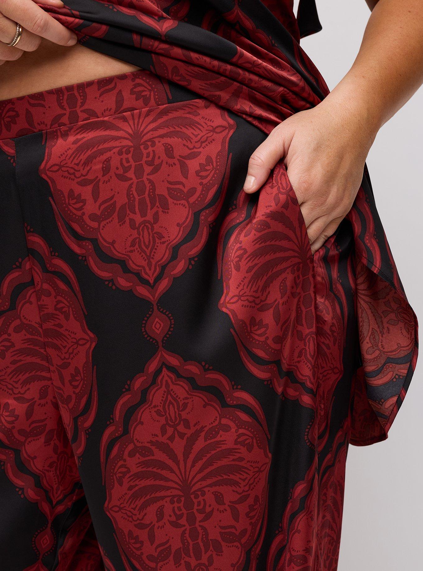 Studio Wide Leg Satin Pant, PALM MEDALLION BLACK, alternate