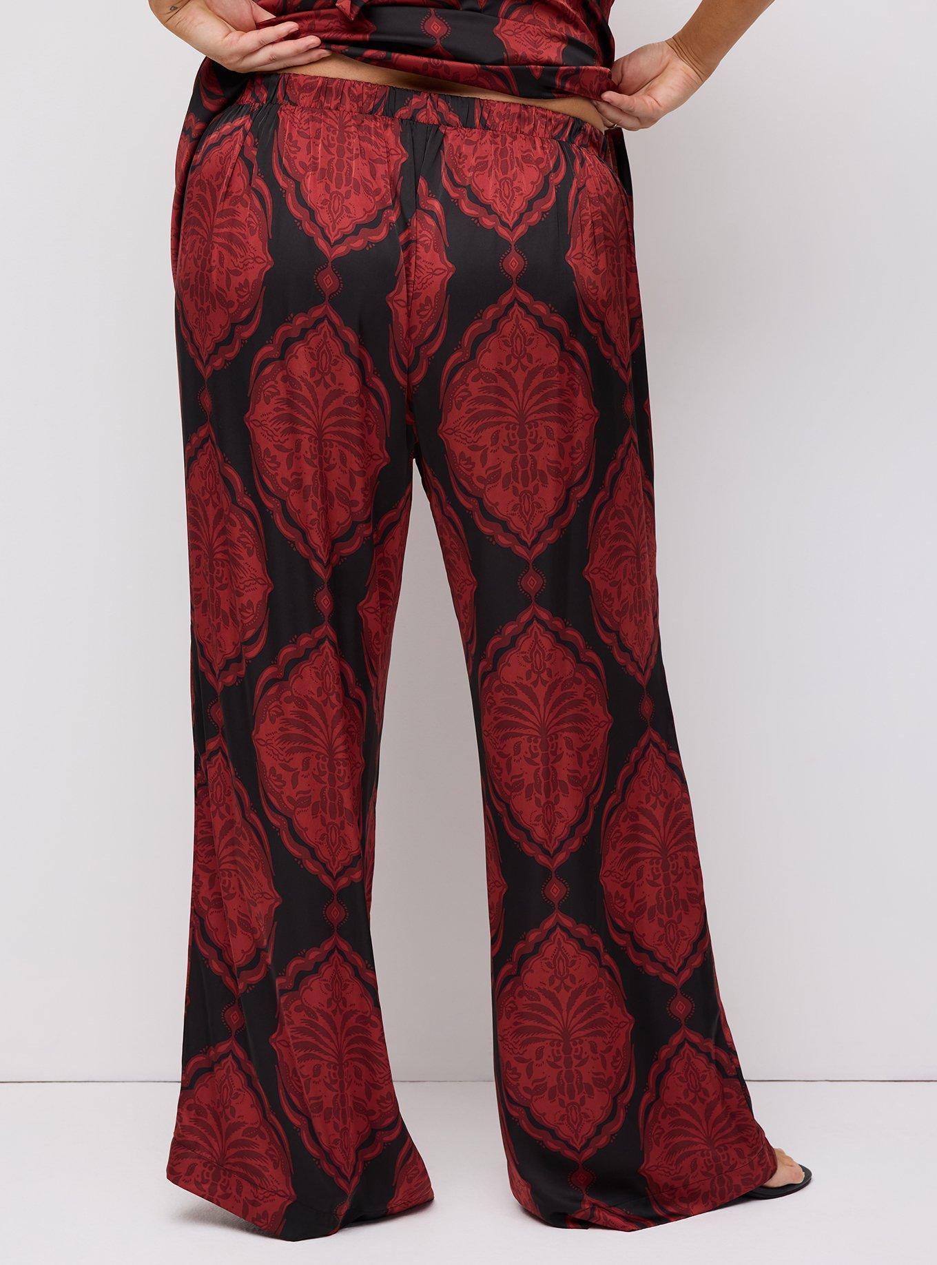 Studio Wide Leg Satin Pant, PALM MEDALLION BLACK, alternate