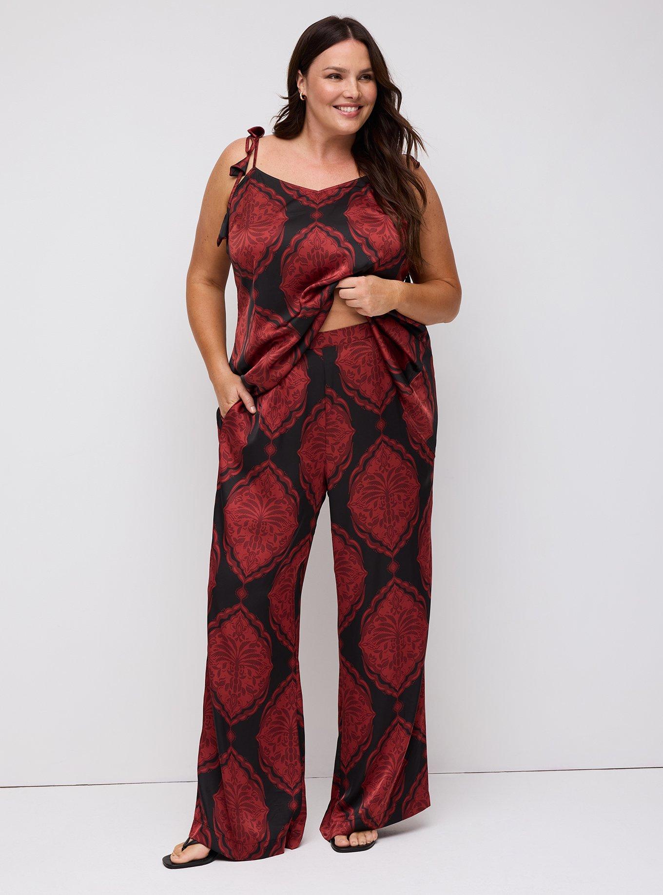 Studio Wide Leg Satin Pant, PALM MEDALLION BLACK, hi-res