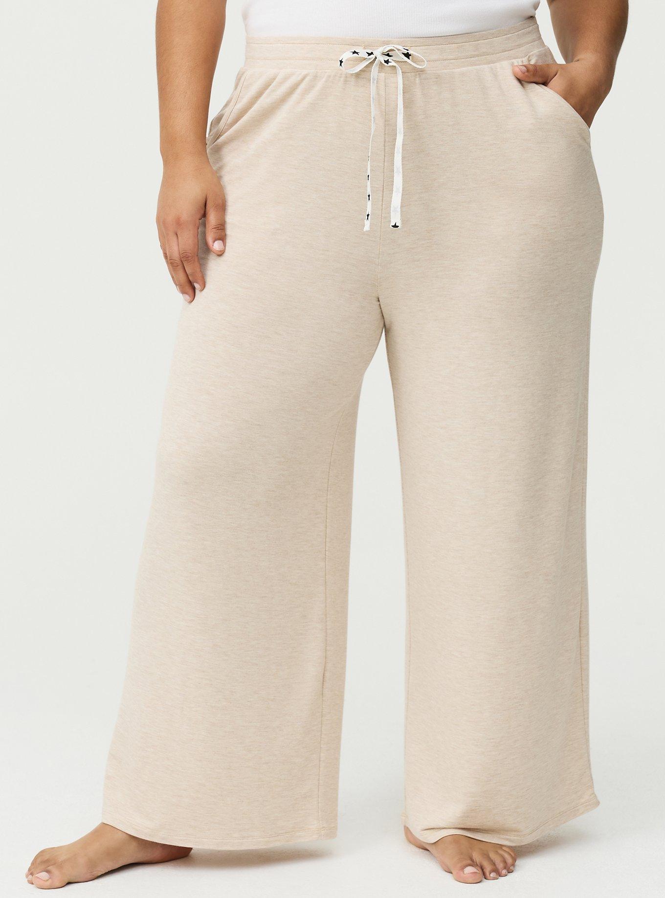 Lightweight French Terry Ultra Wide-Leg Lounge Pant, WARMER OATMEAL, alternate