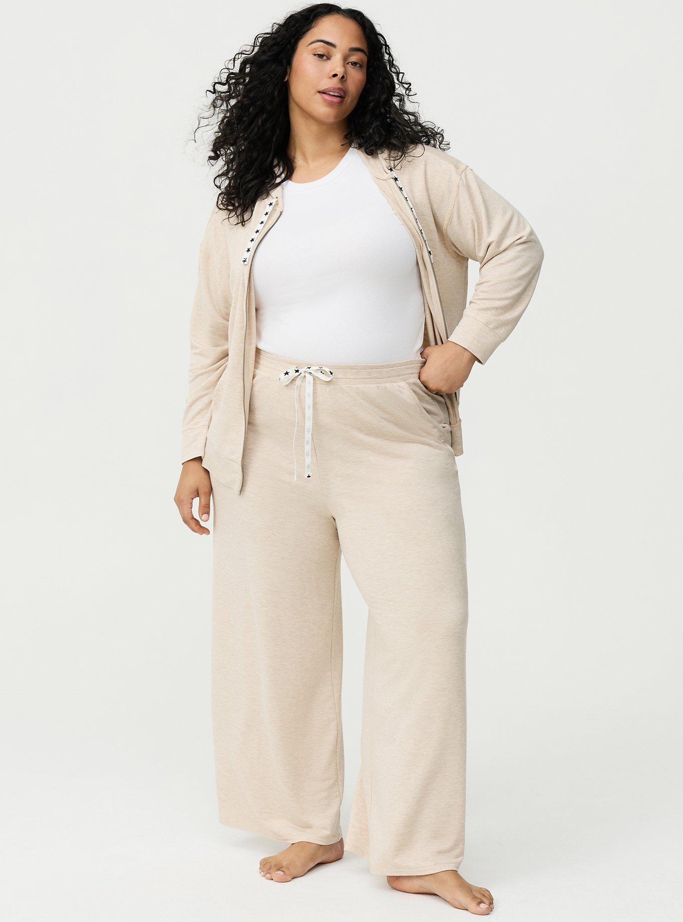 French Terry Ultra Wide-Leg Lounge Pant, WARMER OATMEAL, hi-res