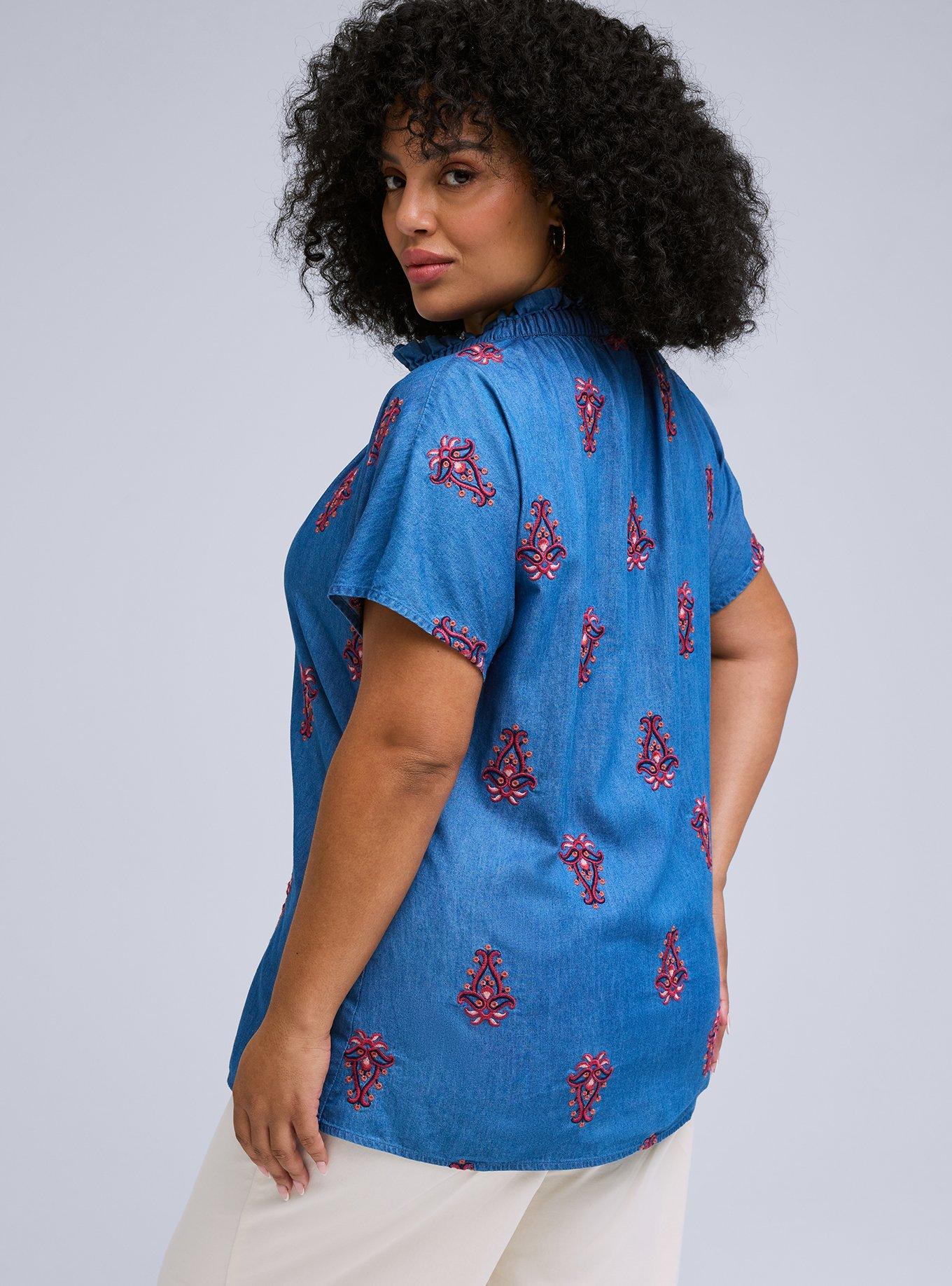 Belle Isle Embroidered Chambray Top, ALAIA MEDALLIONS BLUE, alternate