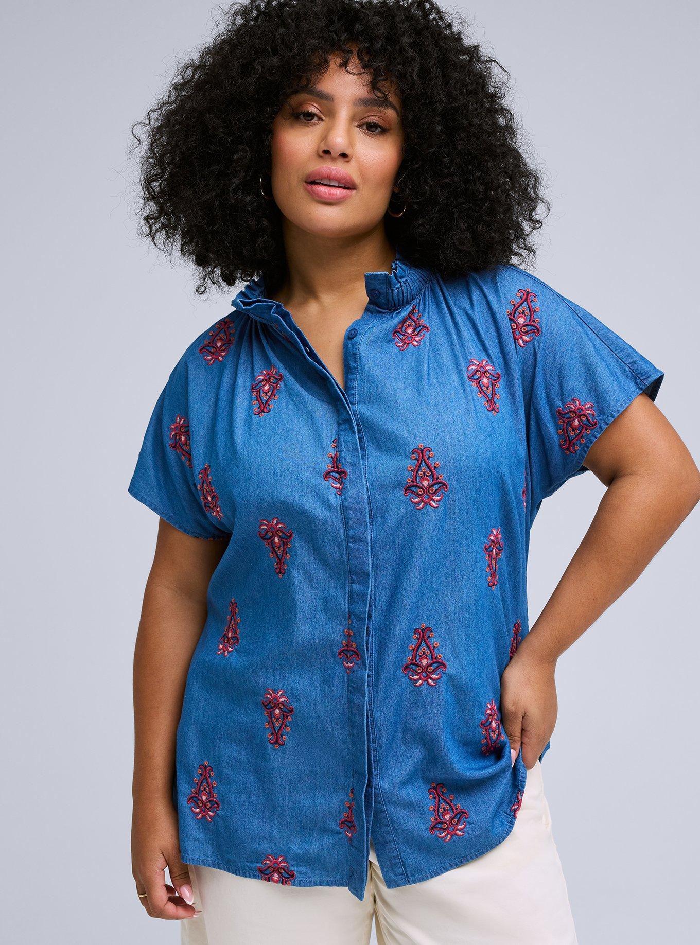 Belle Isle Embroidered Chambray Top, ALAIA MEDALLIONS BLUE, hi-res