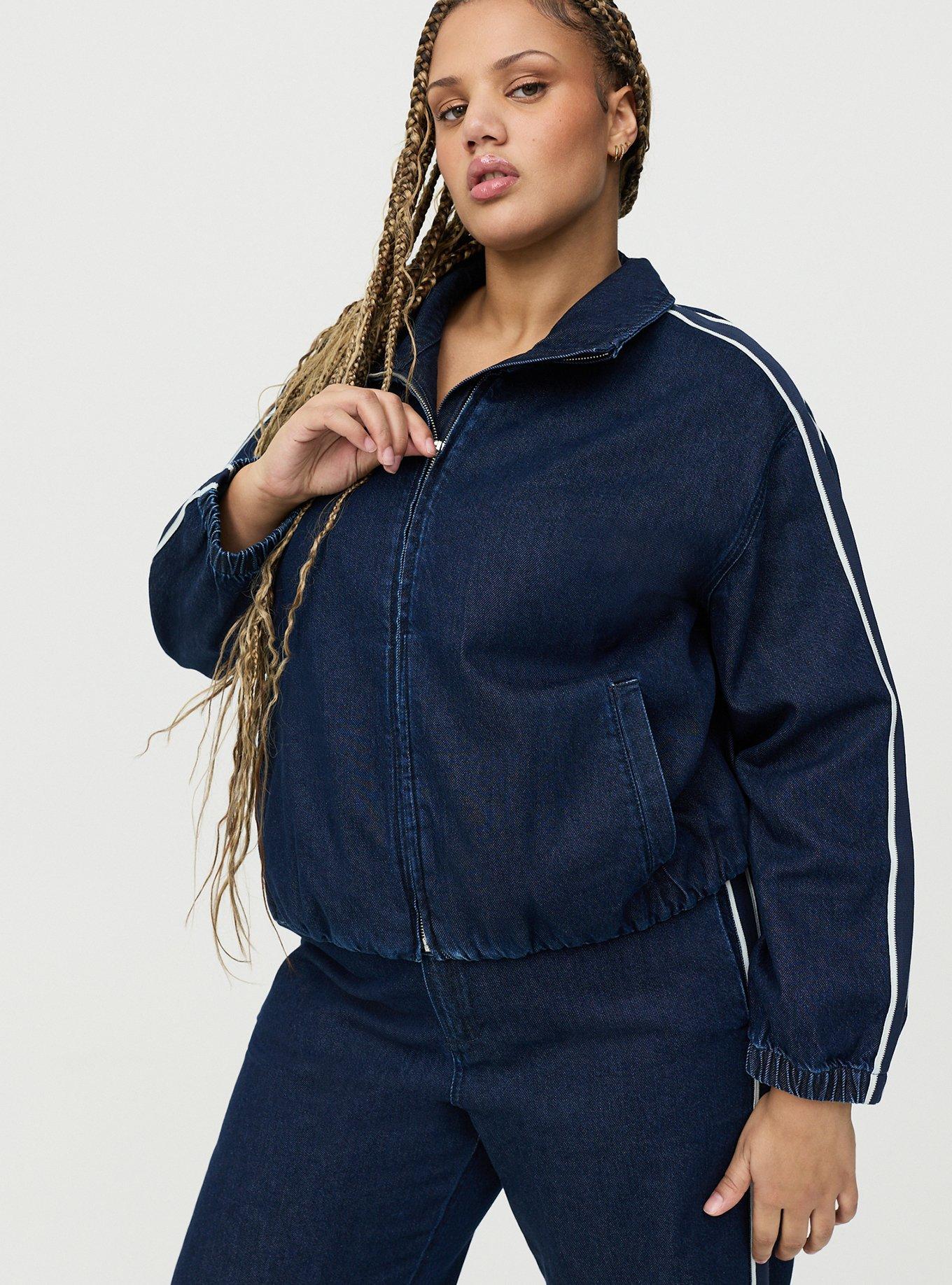 Stripe Zip Denim Bomber, RINSE, hi-res