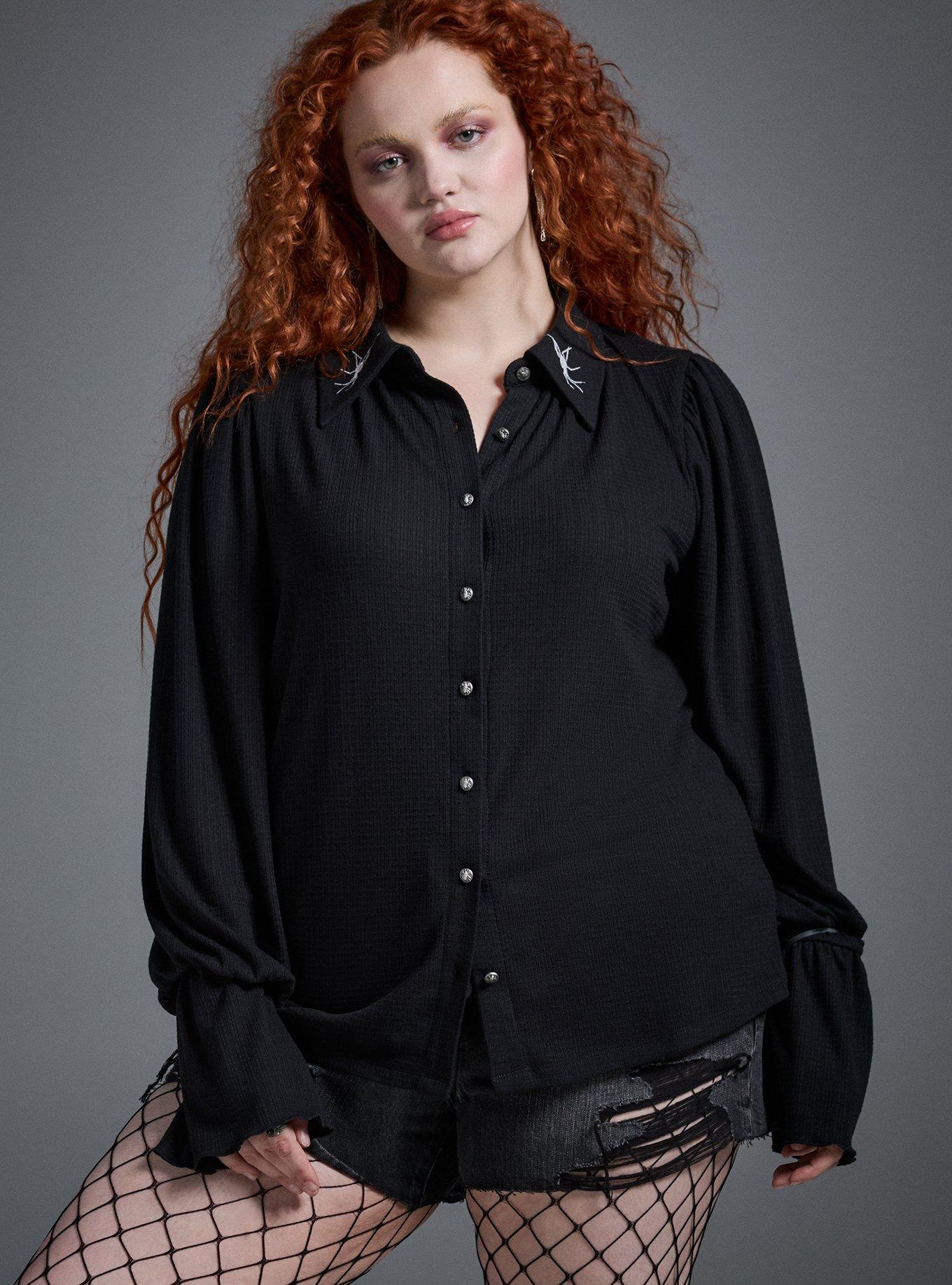 Nightfall Embroidered Collar Button Up, WICKED SPIDER DEEP BLACK, alternate