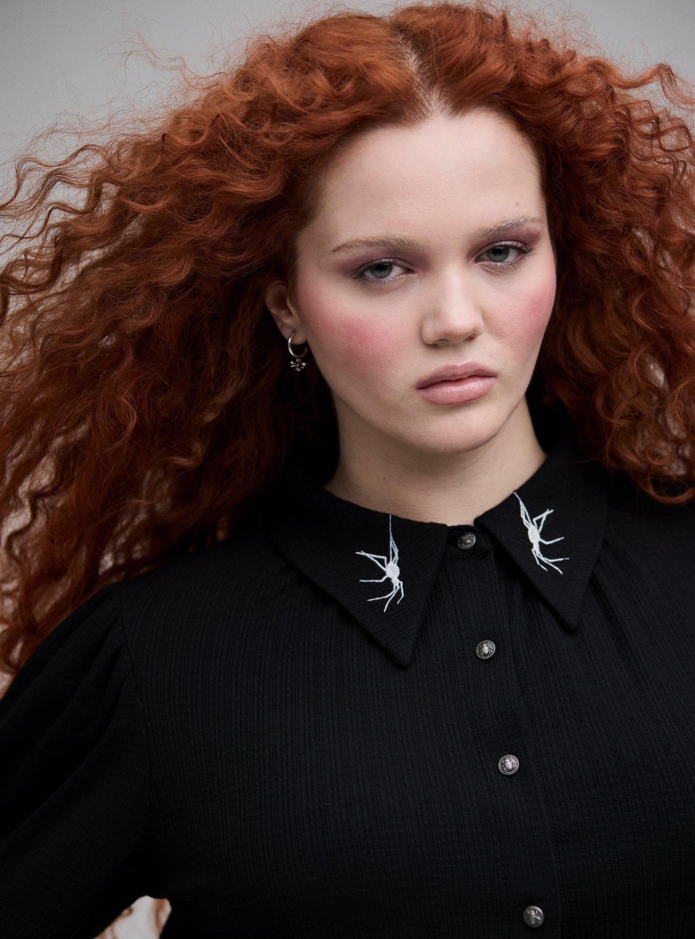 Nightfall Embroidered Collar Button Up, WICKED SPIDER DEEP BLACK, alternate