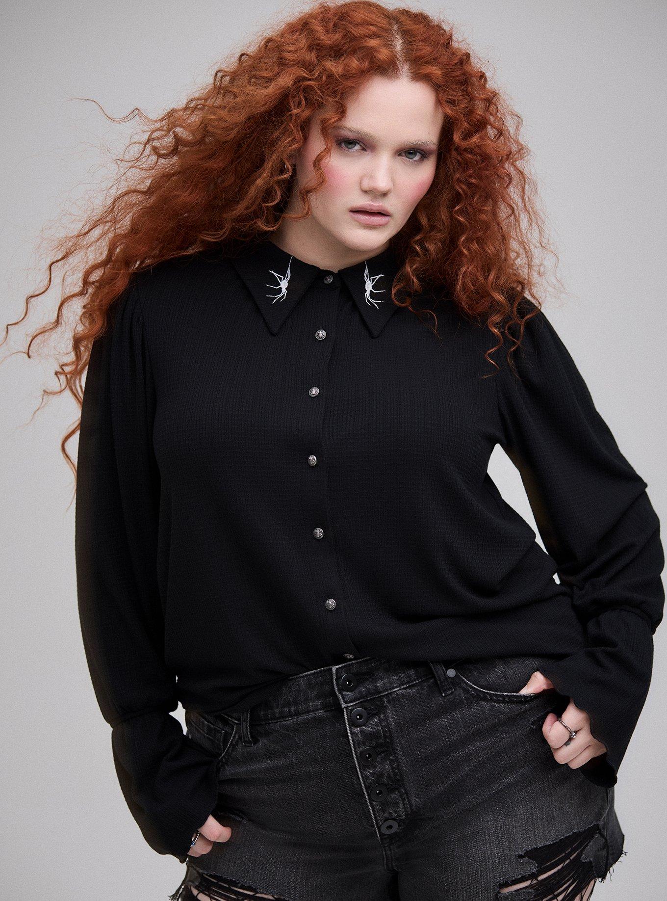 Nightfall Embroidered Collar Button Up, WICKED SPIDER DEEP BLACK, hi-res