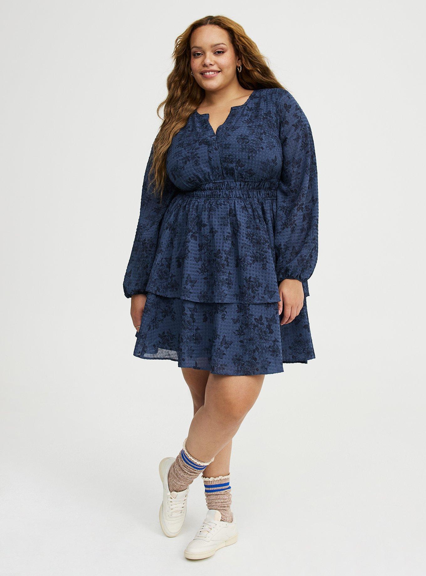 Smocked Waist Tiered Mini Dress, STAMPED FLORAL NAVY, alternate