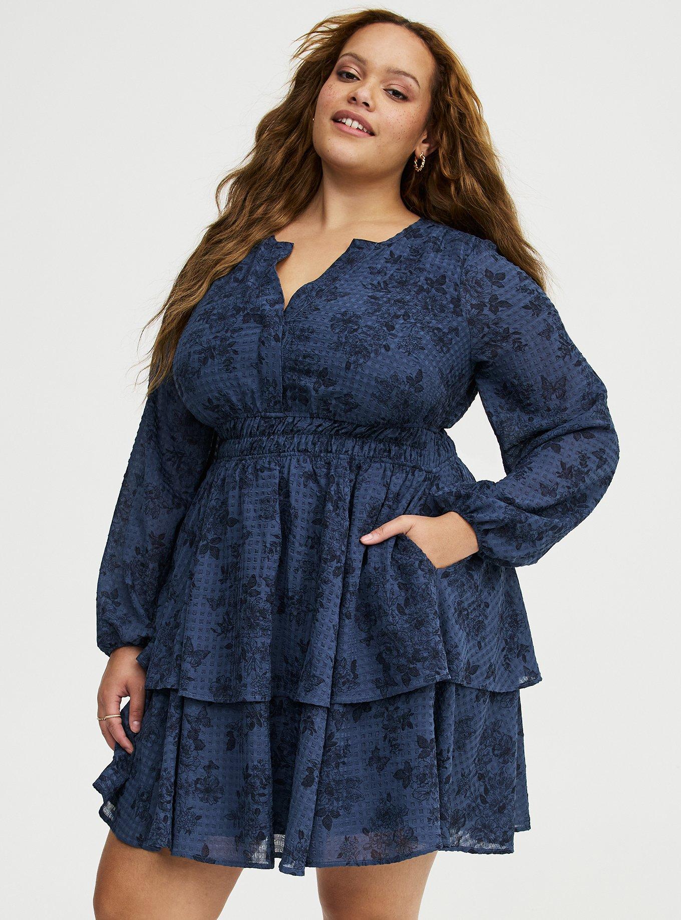 Smocked Waist Tiered Mini Dress, STAMPED FLORAL NAVY, alternate